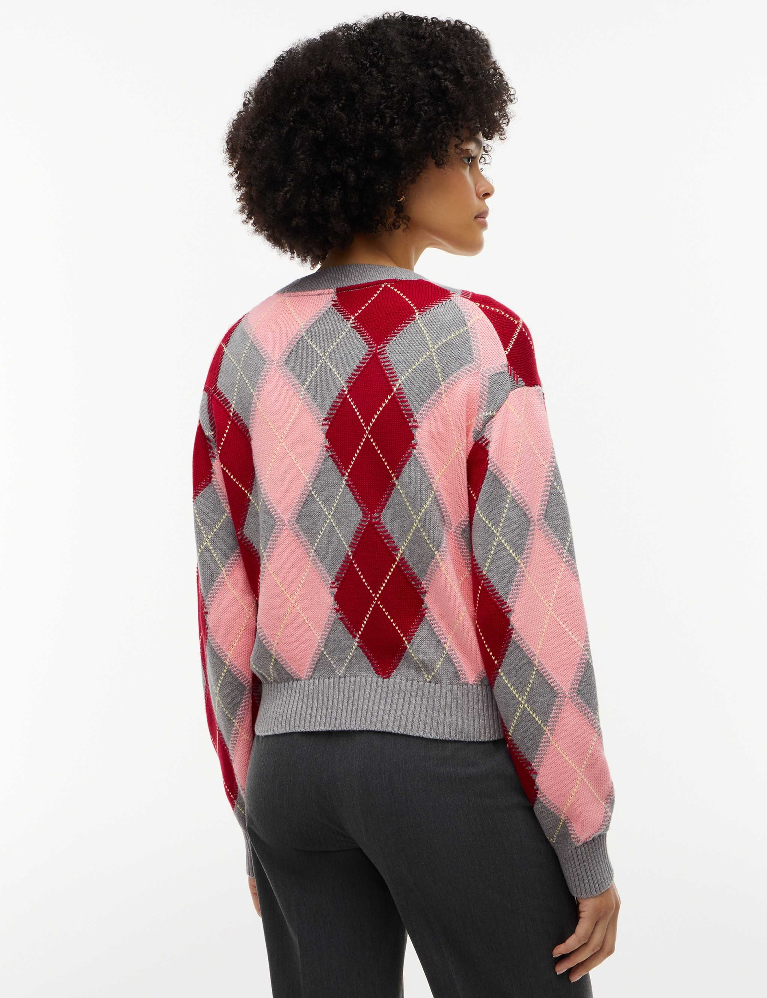 Pure Cotton Argyle Crew Neck Jumper 4 of 4
