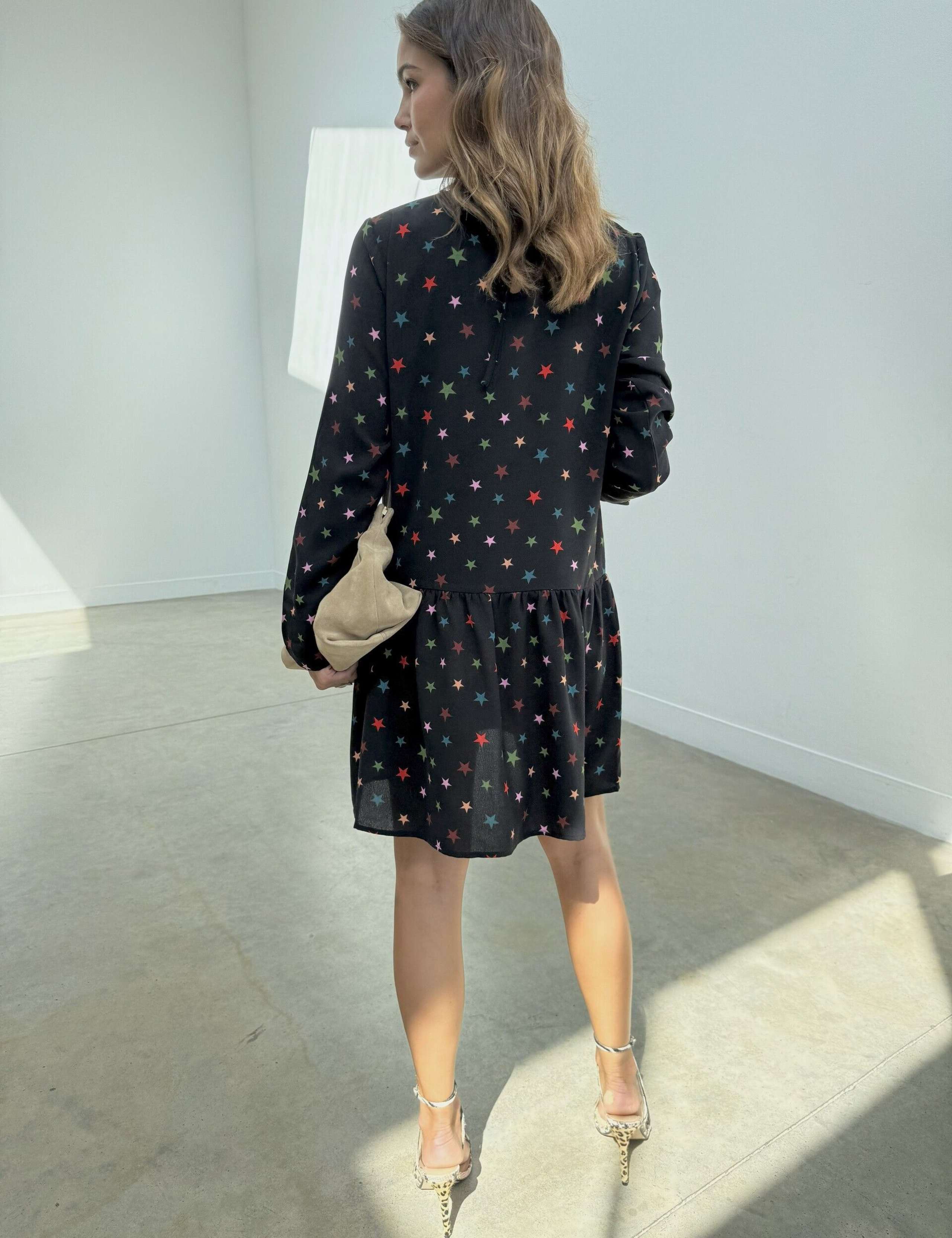 Star Print Round Neck Mini Drop Waist Dress 2 of 4