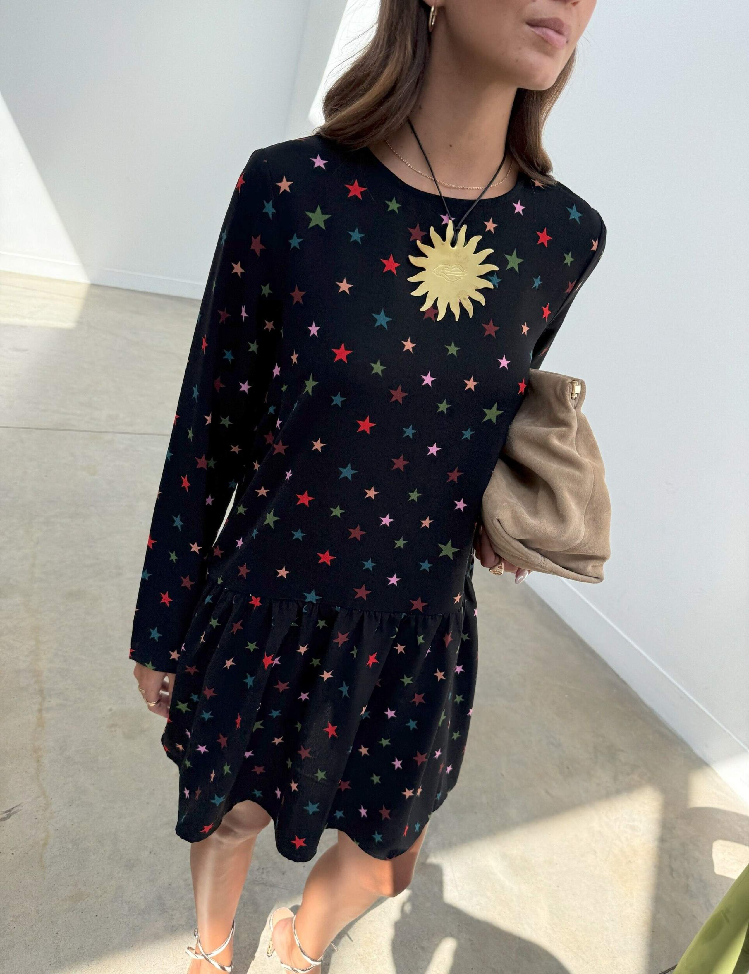 Star Print Round Neck Mini Drop Waist Dress 3 of 4