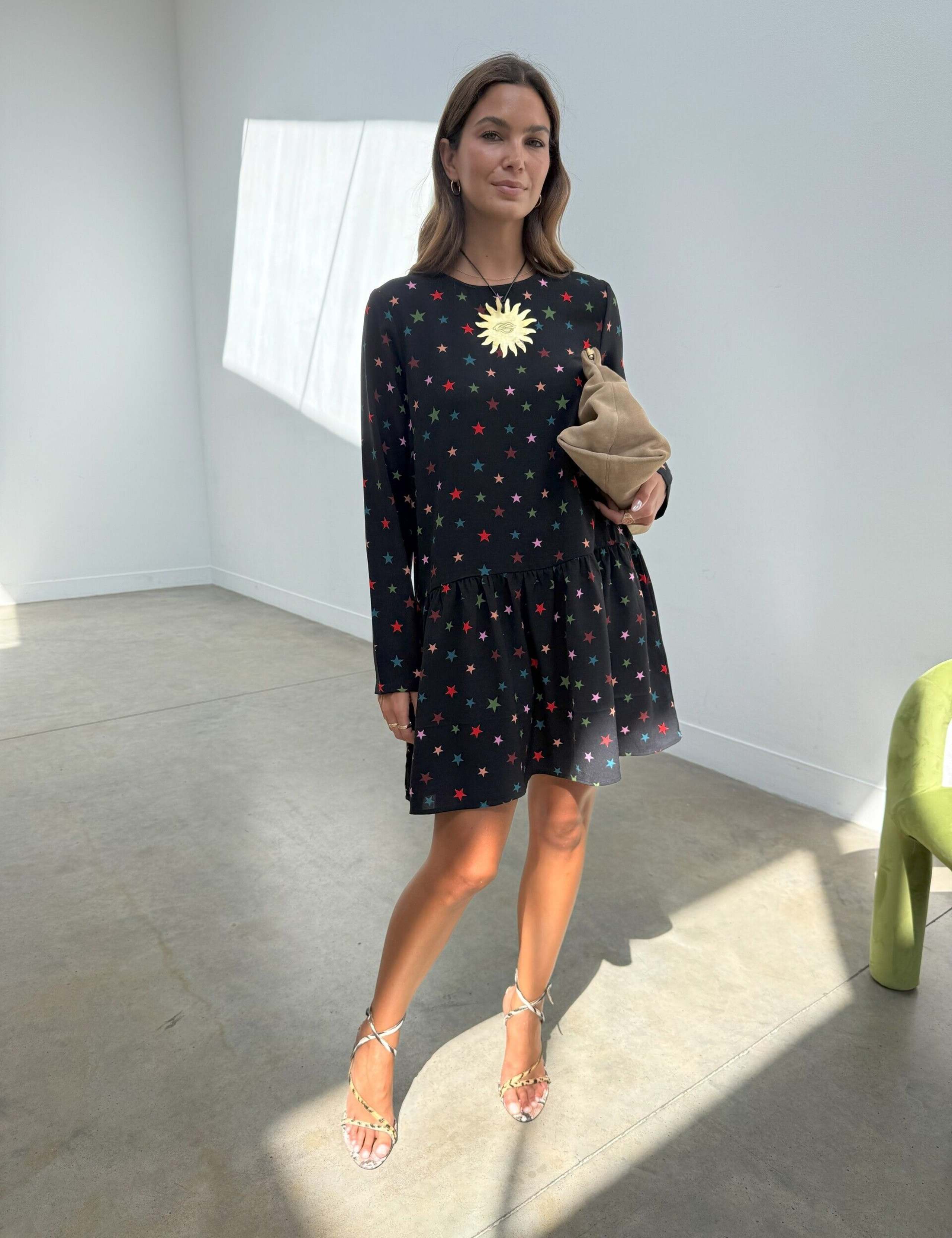 Star Print Round Neck Mini Drop Waist Dress 4 of 4
