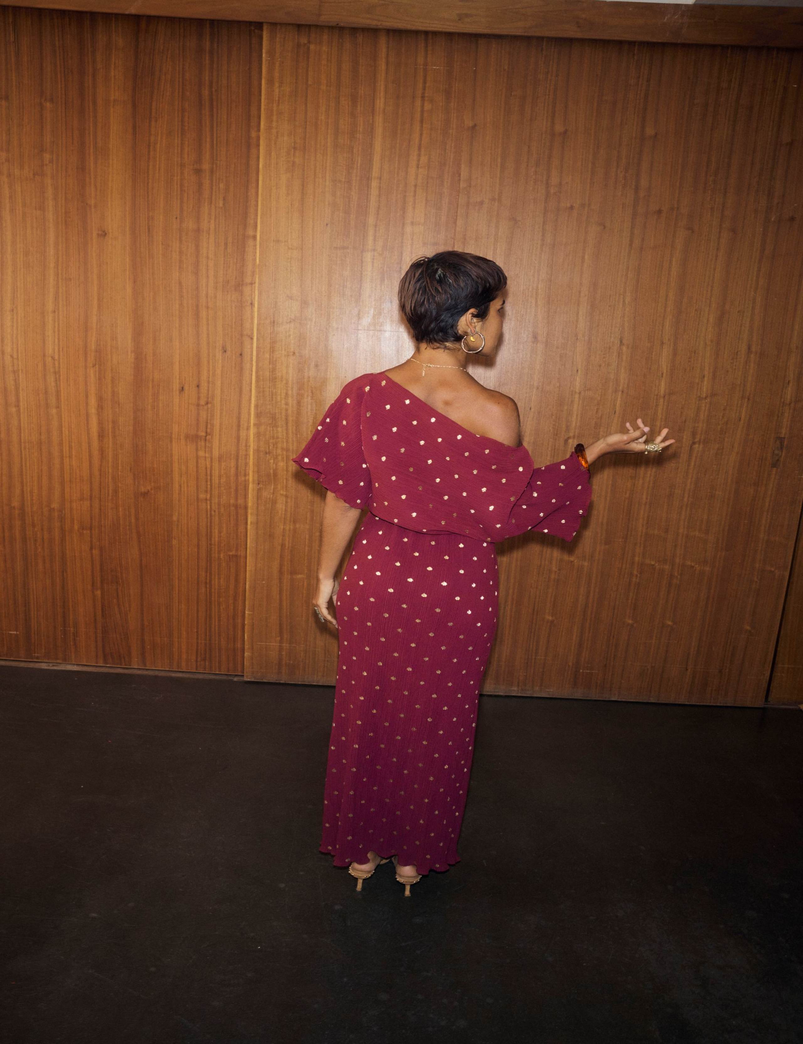 Spot Print Plisse Maxi Waisted Dress 4 of 4