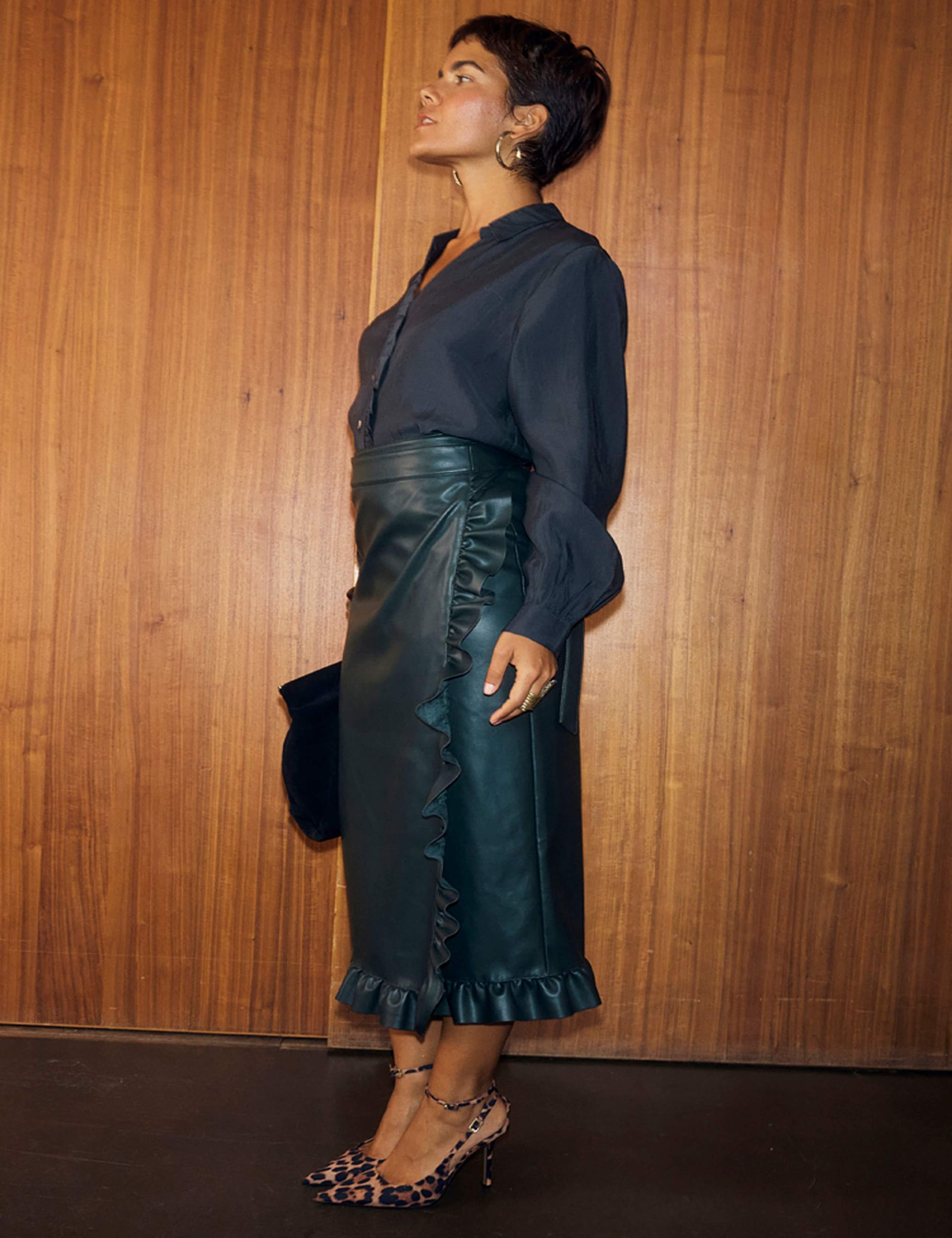 Leather Look Ruffle Maxi Wrap Skirt 4 of 5