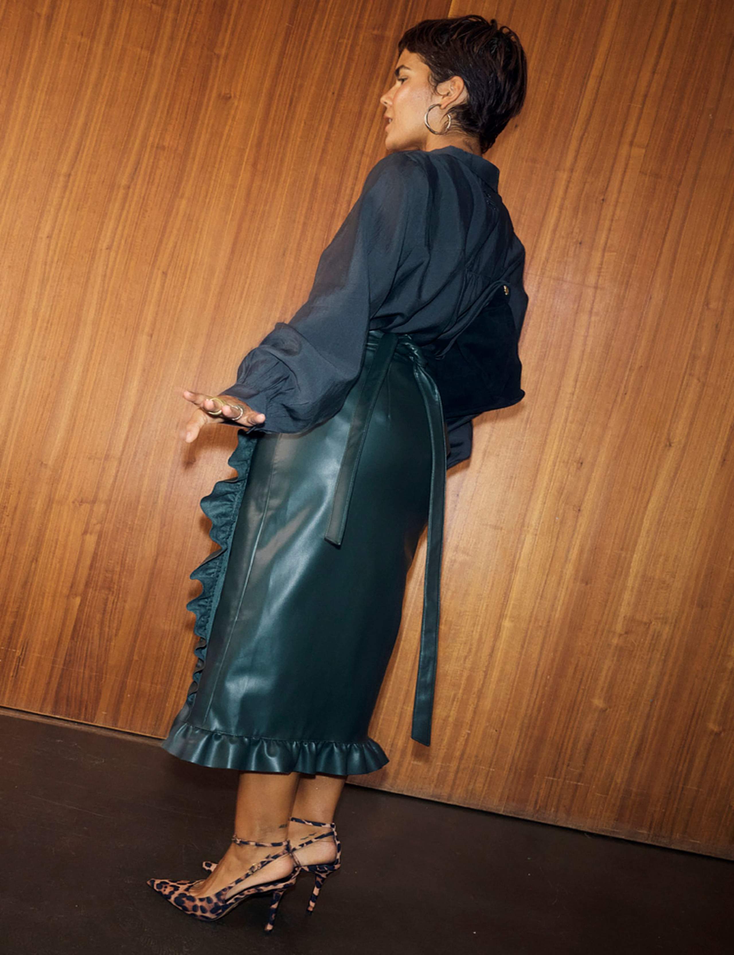 Leather Look Ruffle Maxi Wrap Skirt 5 of 5