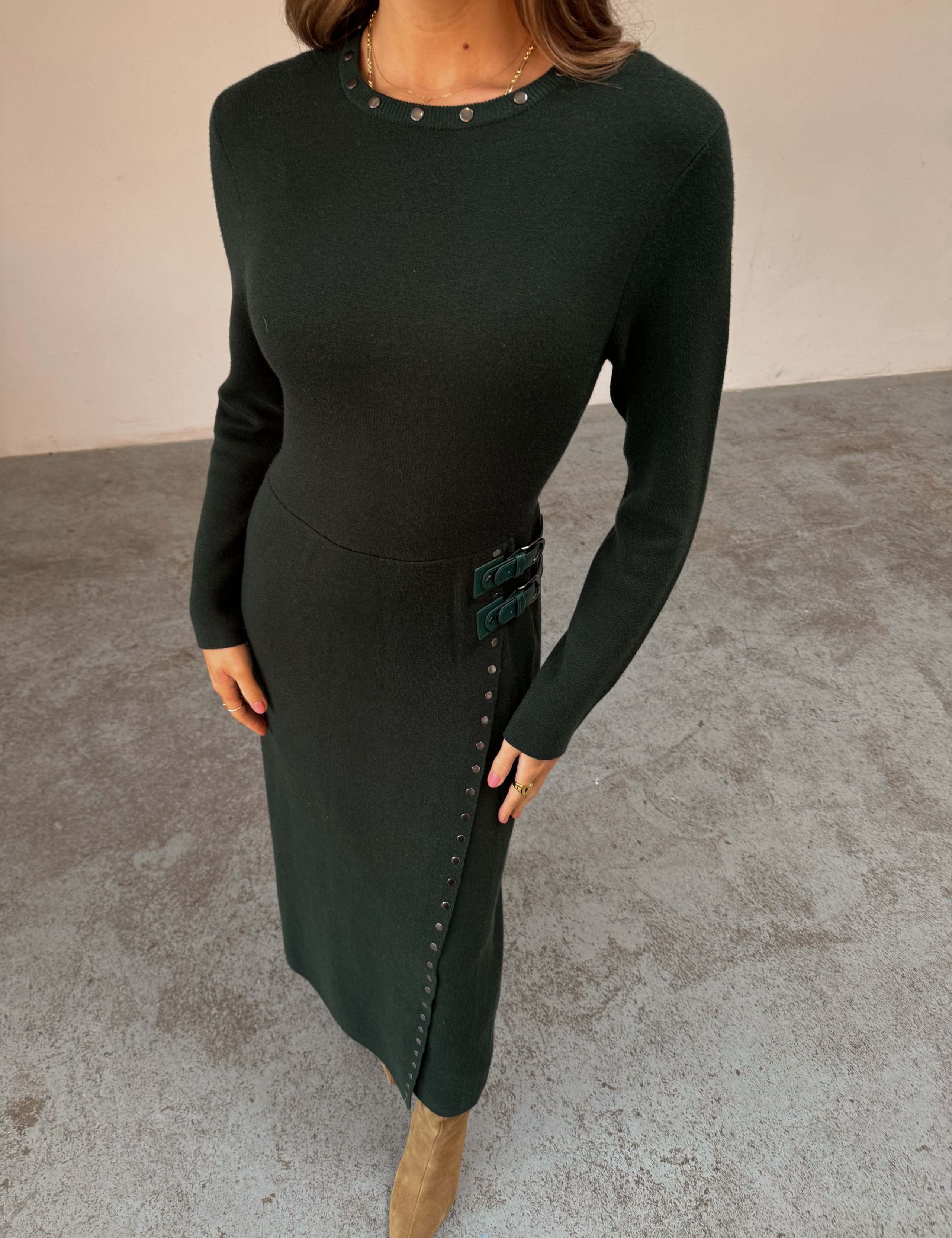Round Neck Stud Detail Maxi Waisted Dress 2 of 3