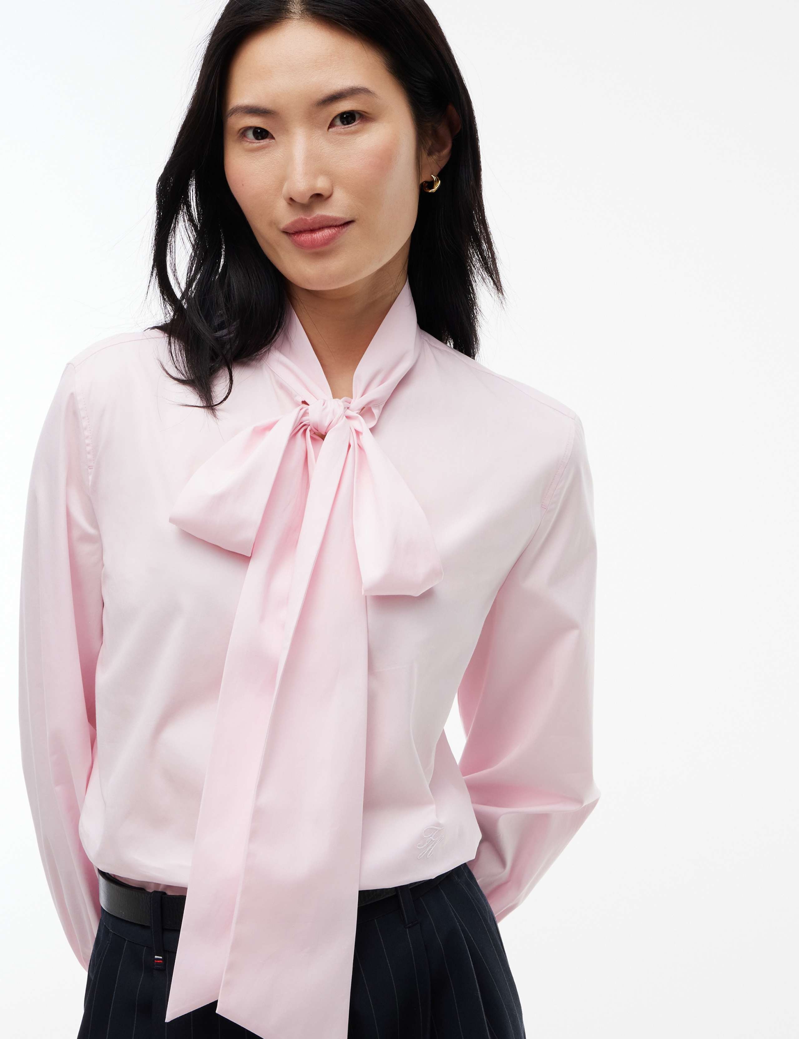 Pure Cotton Poplin Tie Neck Shirt 3 of 6
