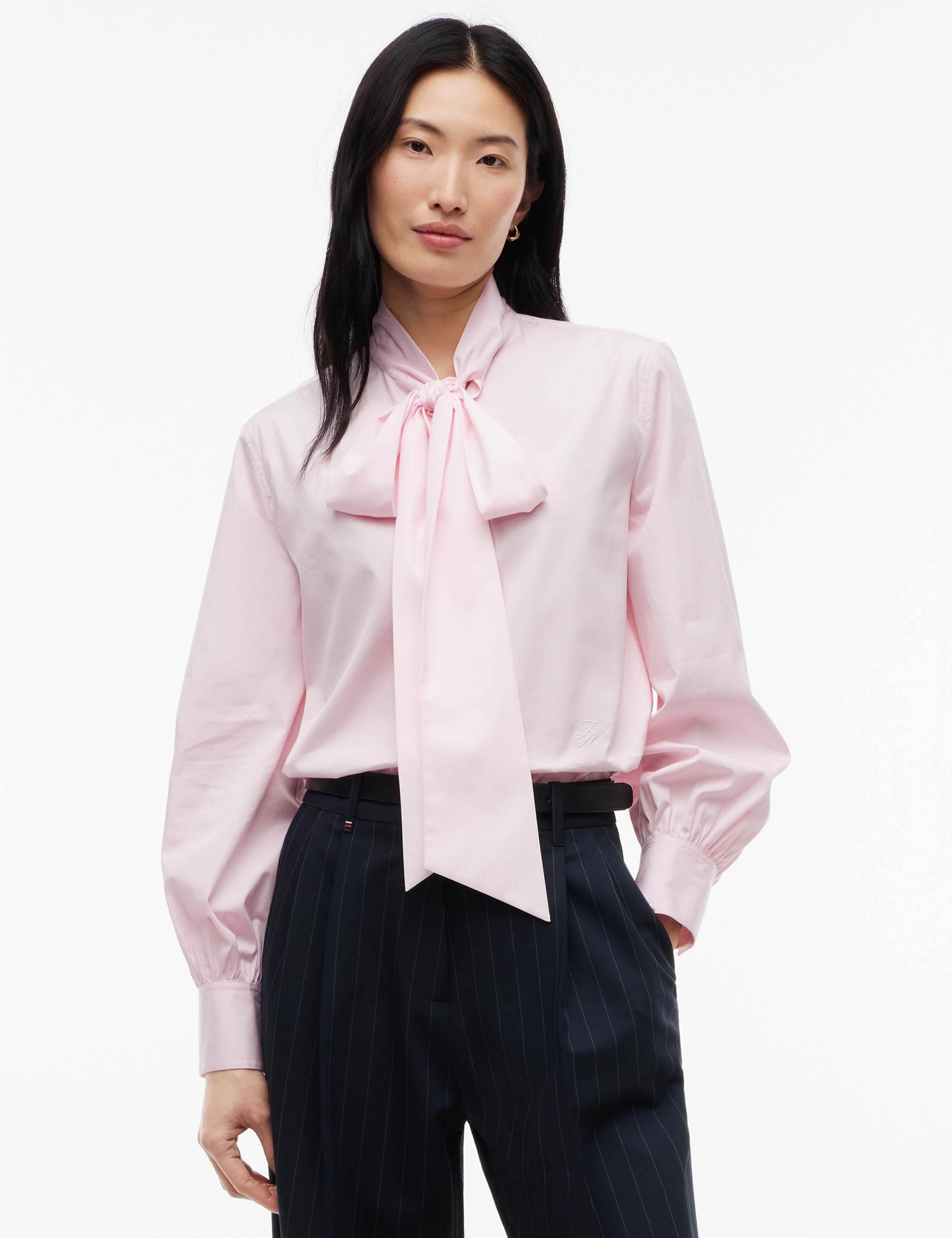 Pure Cotton Poplin Tie Neck Shirt 5 of 6