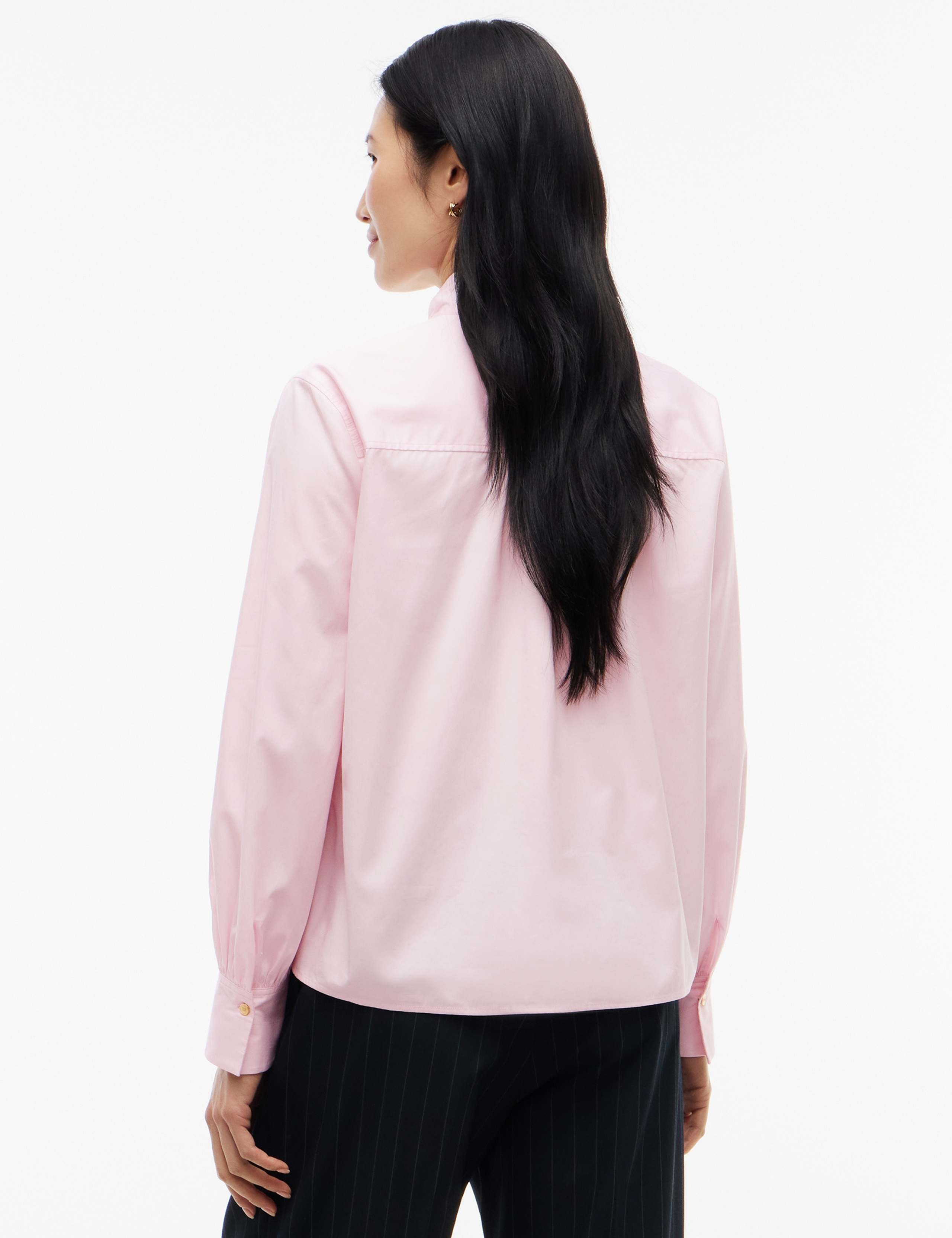 Pure Cotton Poplin Tie Neck Shirt 6 of 6