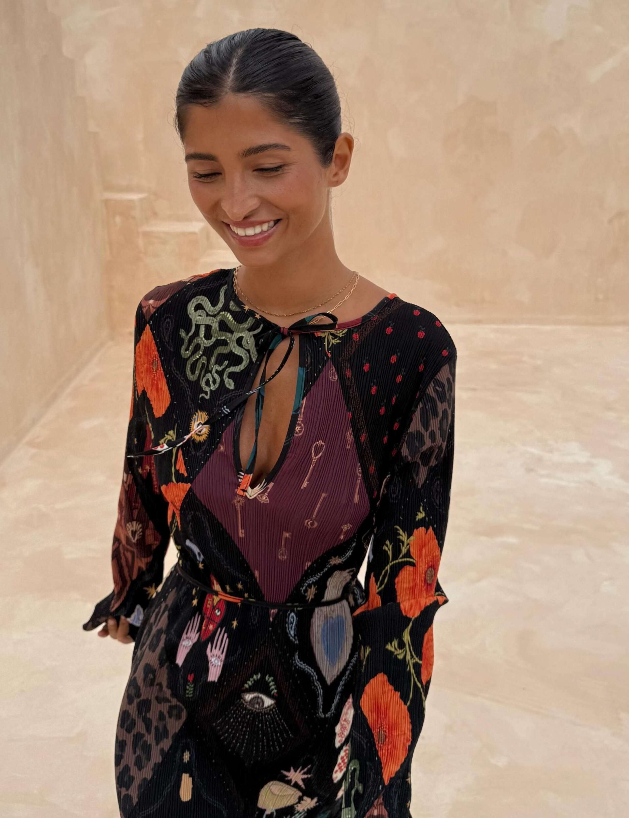 Plisse Floral Round Neck Midaxi Waisted Dress 6 of 6