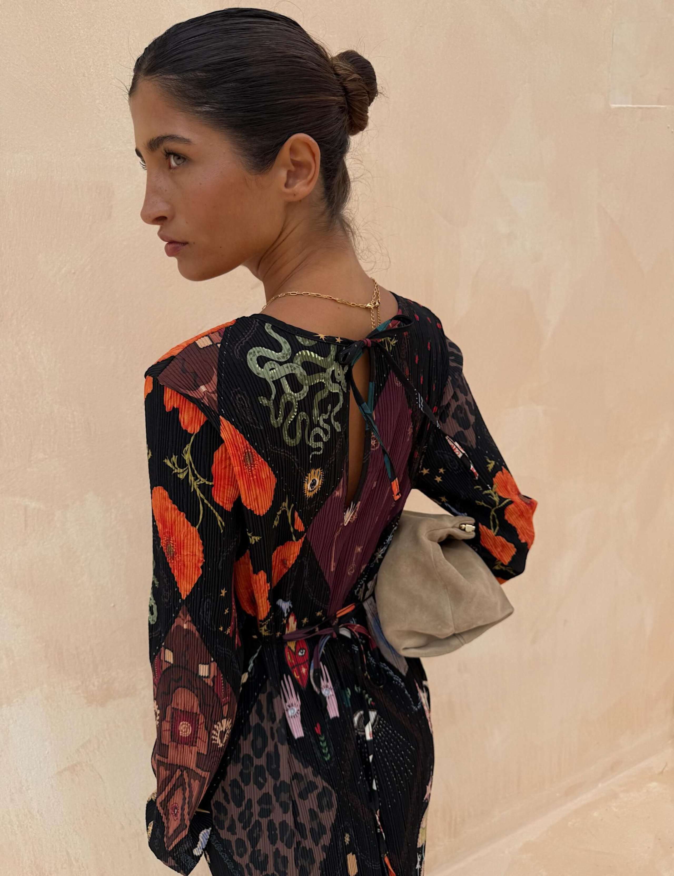 Plisse Floral Round Neck Midaxi Waisted Dress 5 of 6