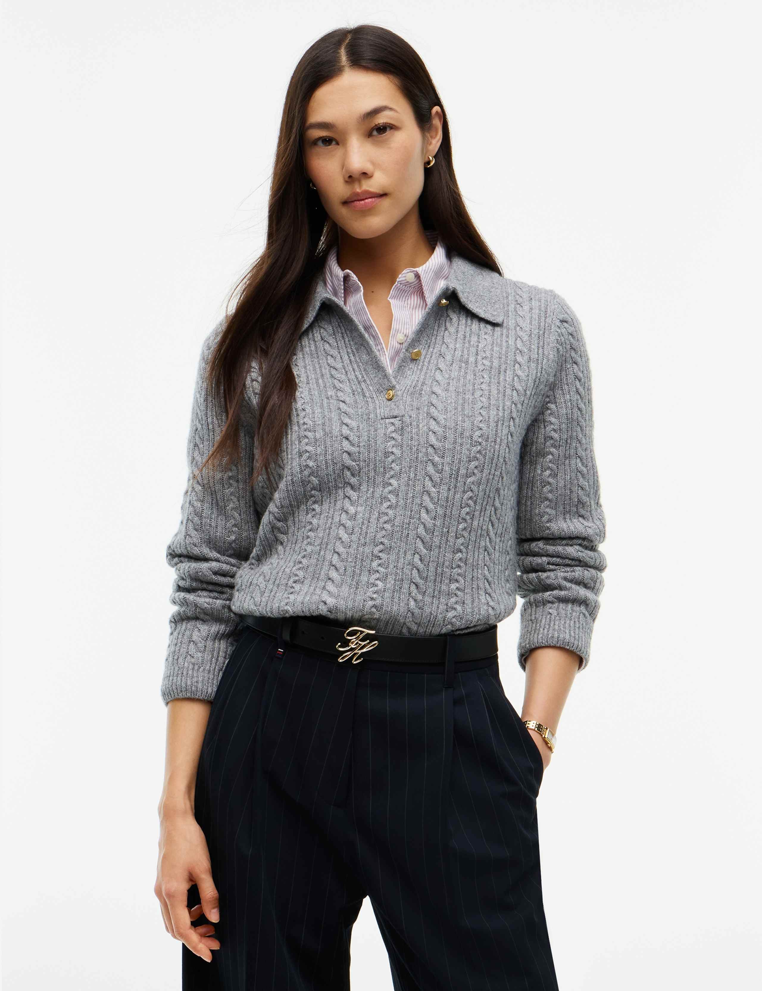 Wool Blend Cable Knit Collared Jumper 1 of 5