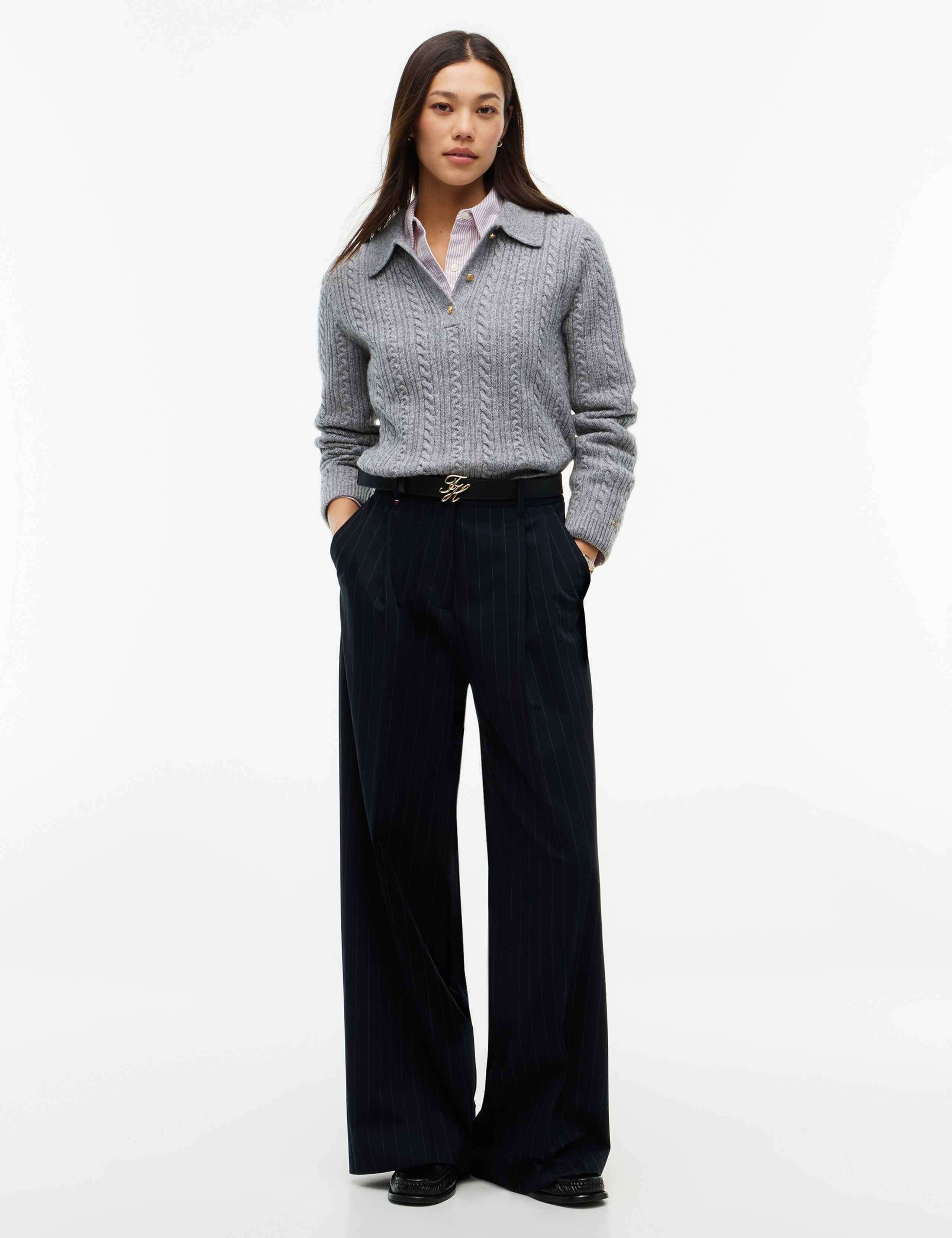 Wool Blend Cable Knit Collared Jumper 3 of 5
