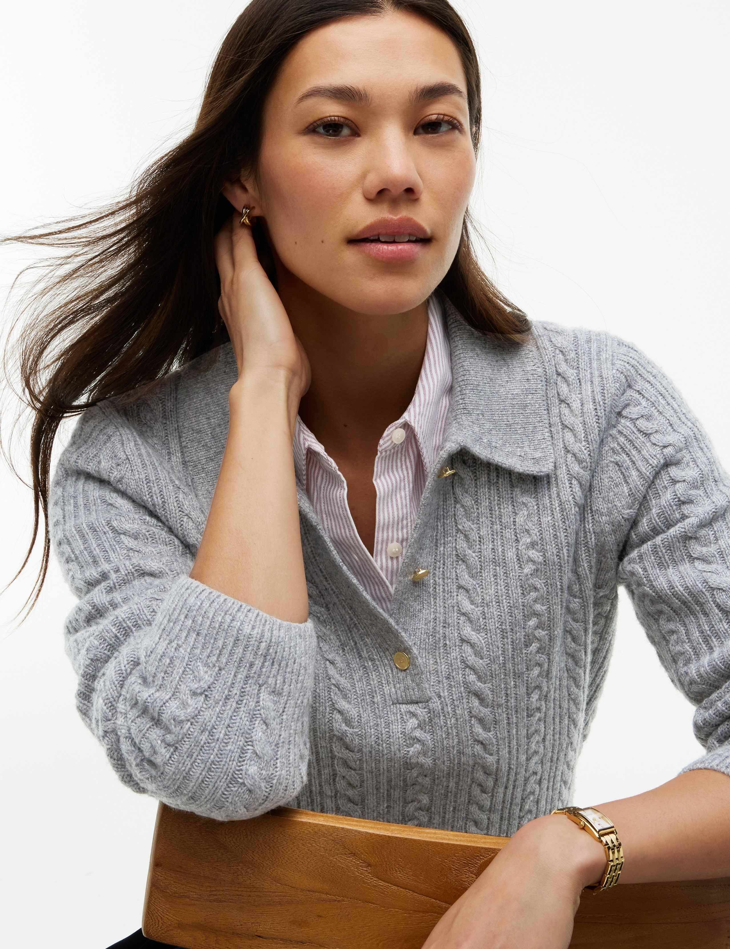 Wool Blend Cable Knit Collared Jumper 4 of 5