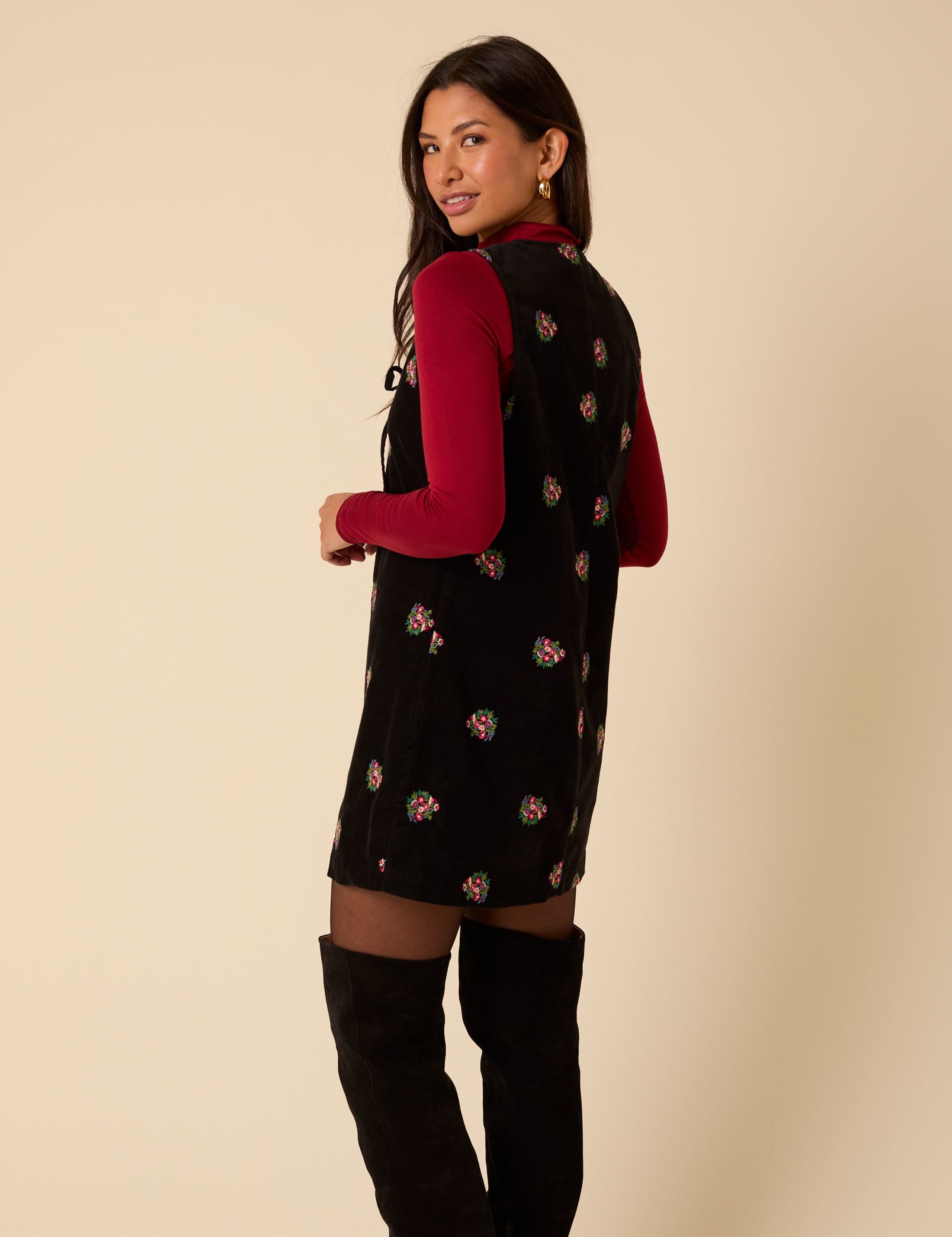 Pure Cotton Cord Floral Mini Pinafore Dress 2 of 5