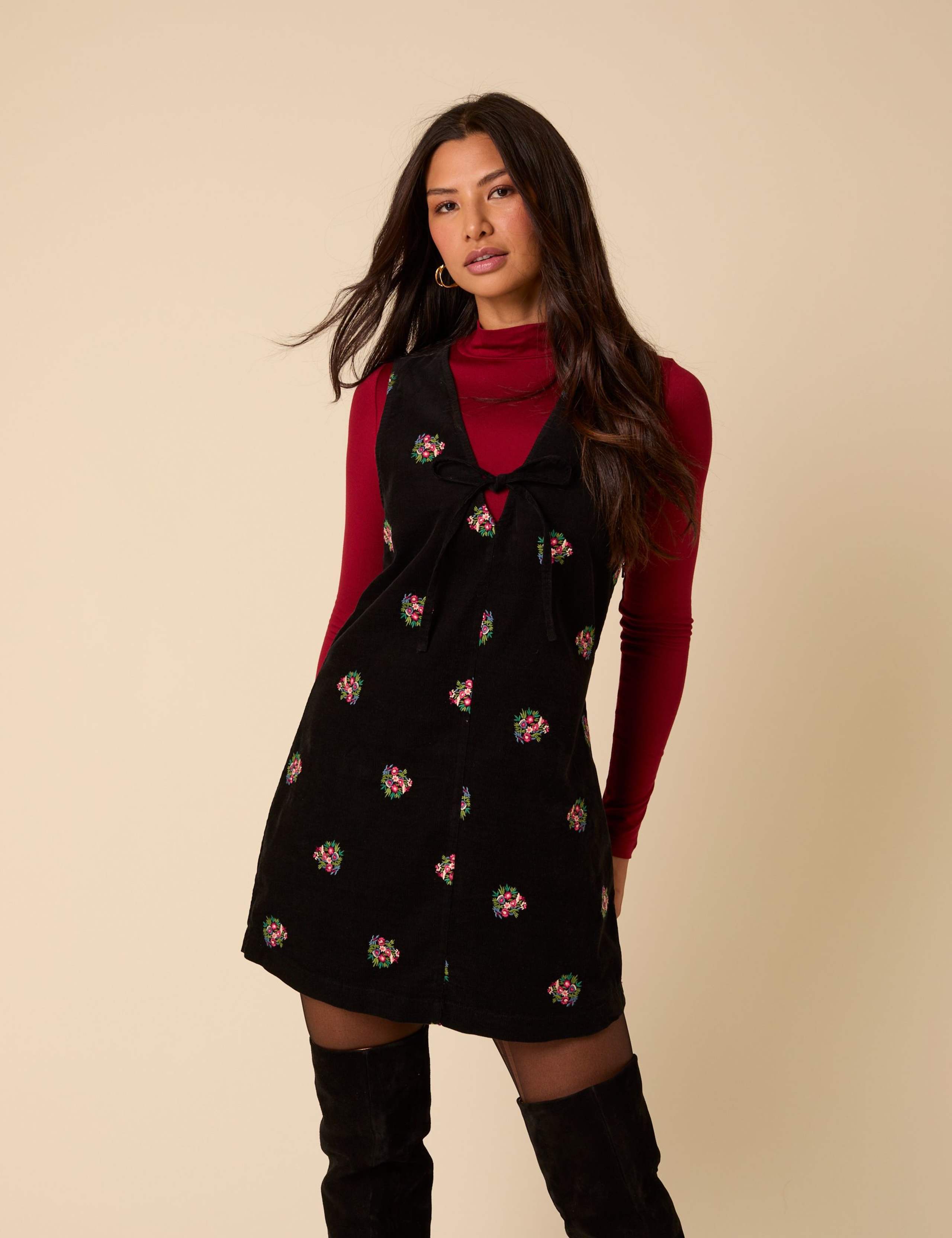 Pure Cotton Cord Floral Mini Pinafore Dress 5 of 5