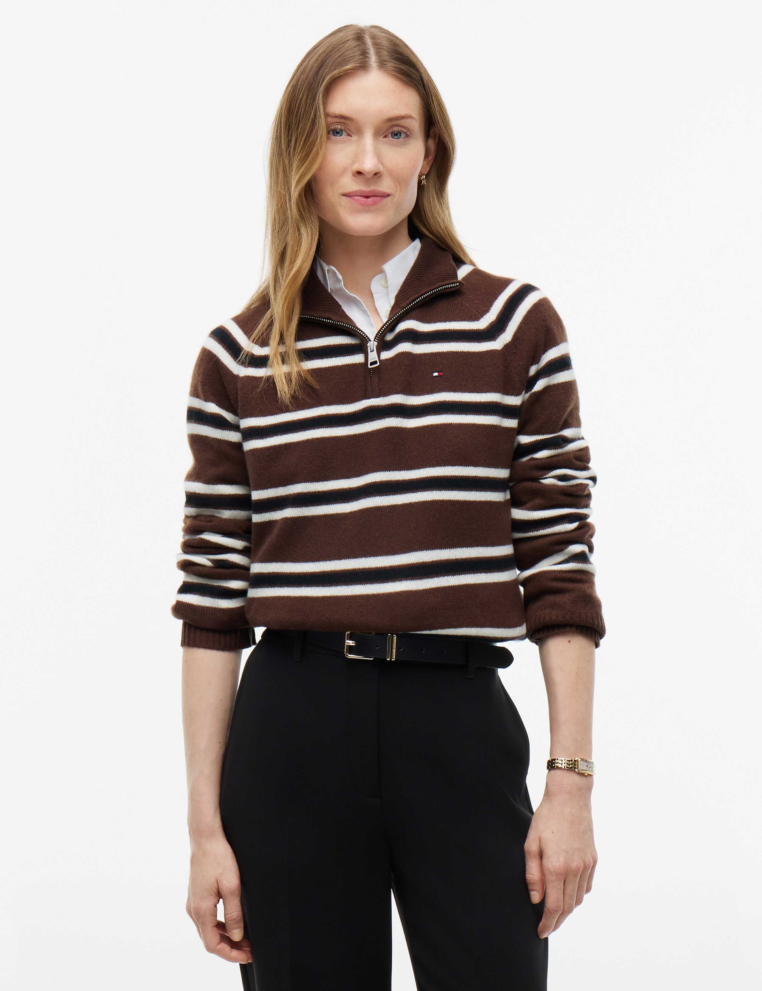 Pure Wool Striped Half Zip Jumper 1 of 5