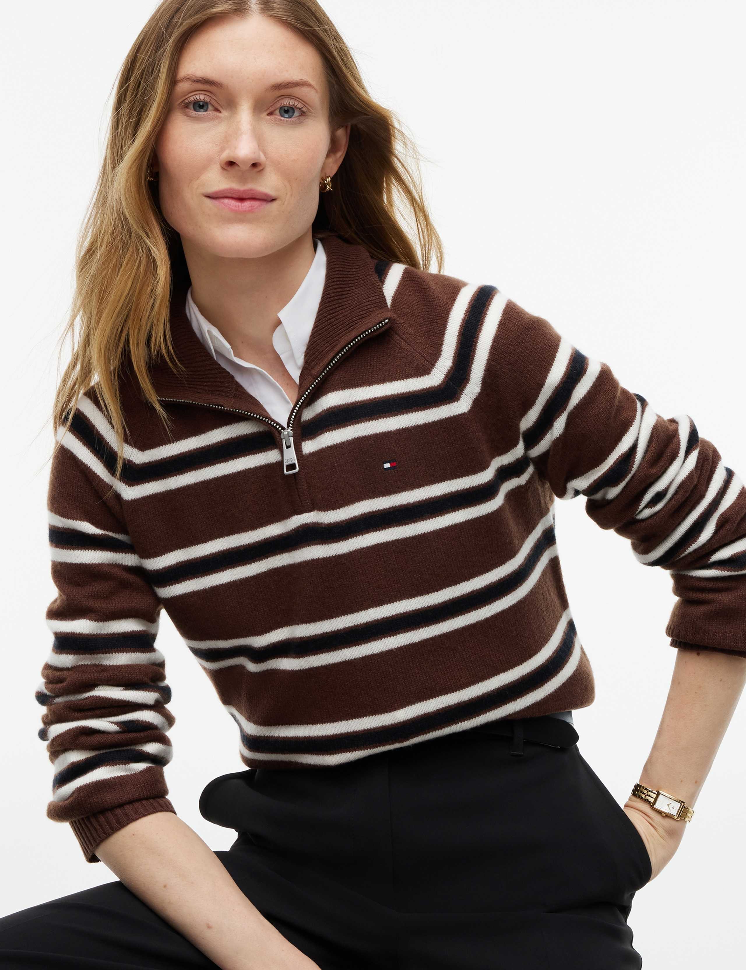 Pure Wool Striped Half Zip Jumper 3 of 5
