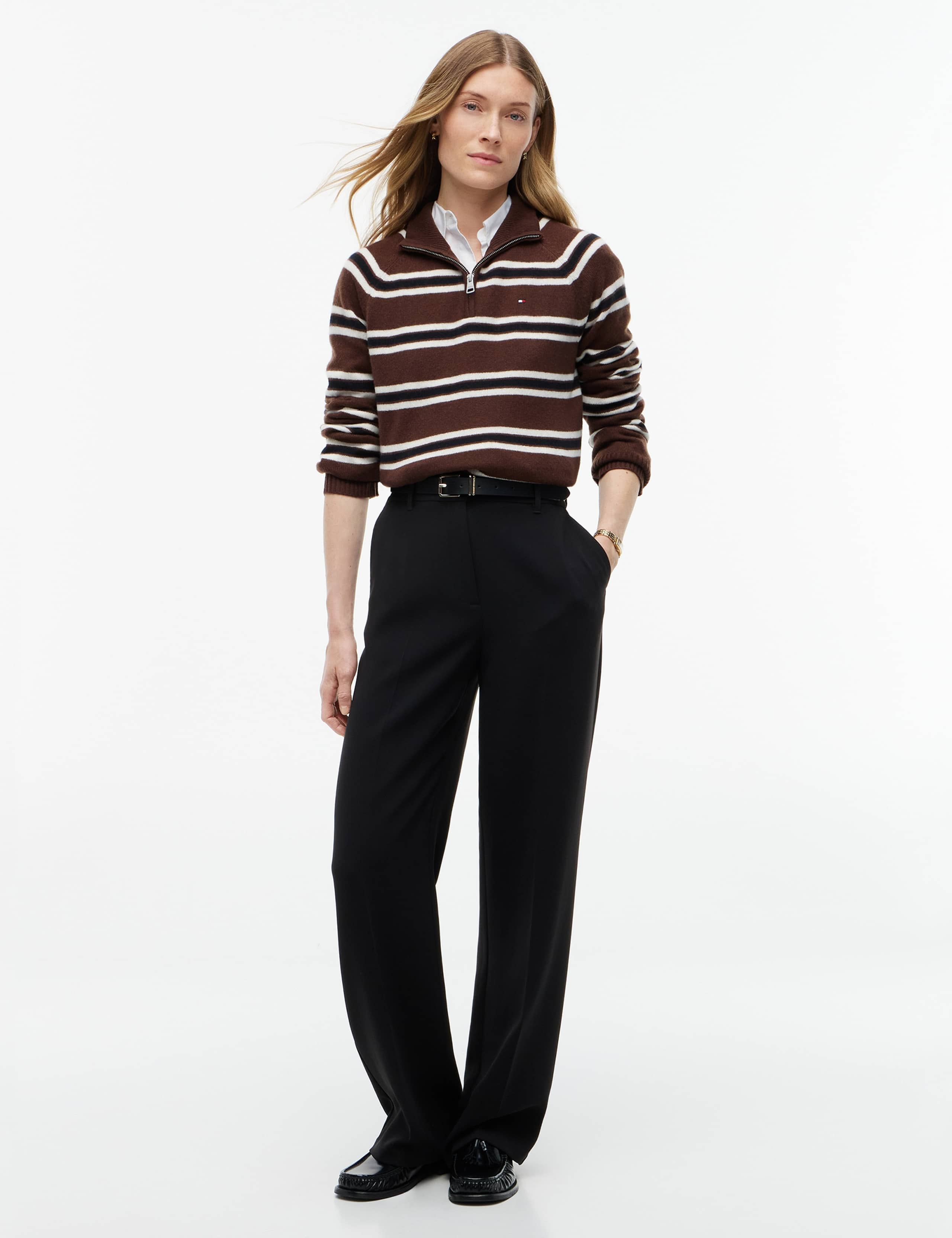 Pure Wool Striped Half Zip Jumper 4 of 5