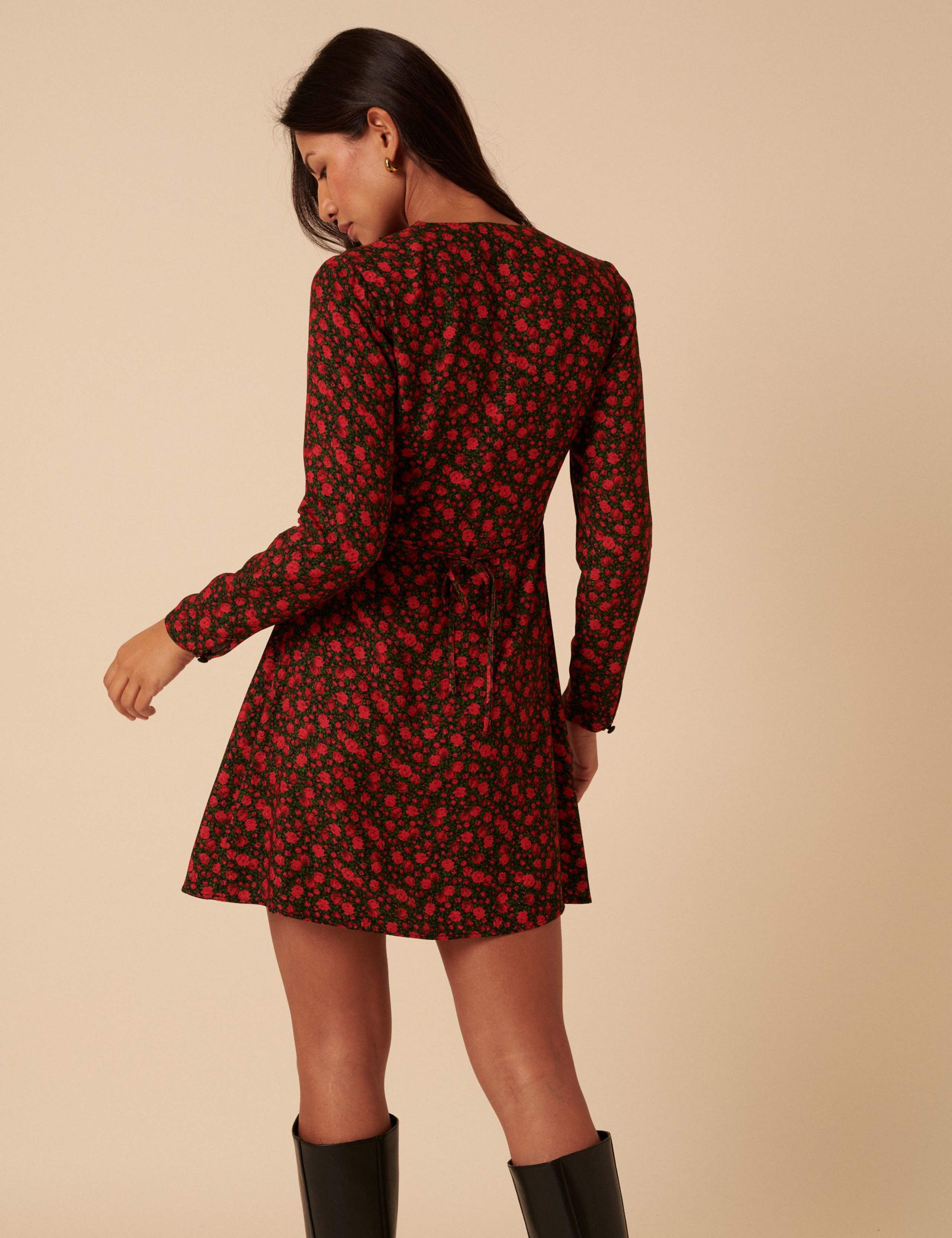 Floral V-Neck Tie Front Mini Tea Dress 3 of 5
