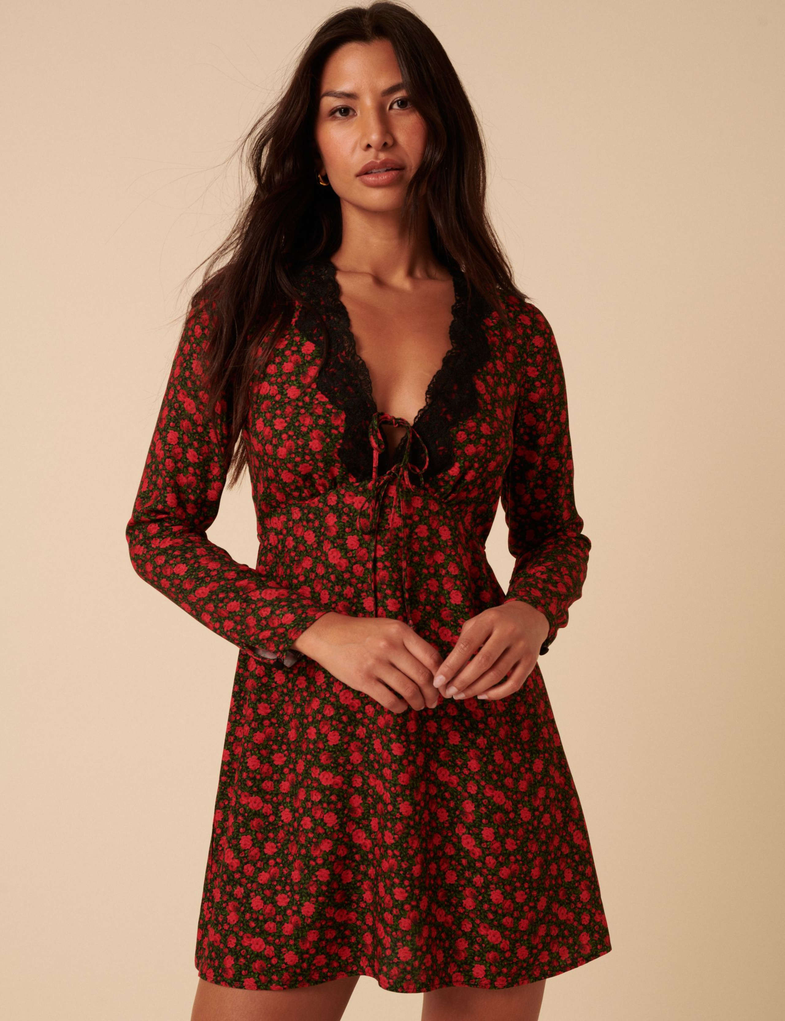 Floral V-Neck Tie Front Mini Tea Dress 4 of 5