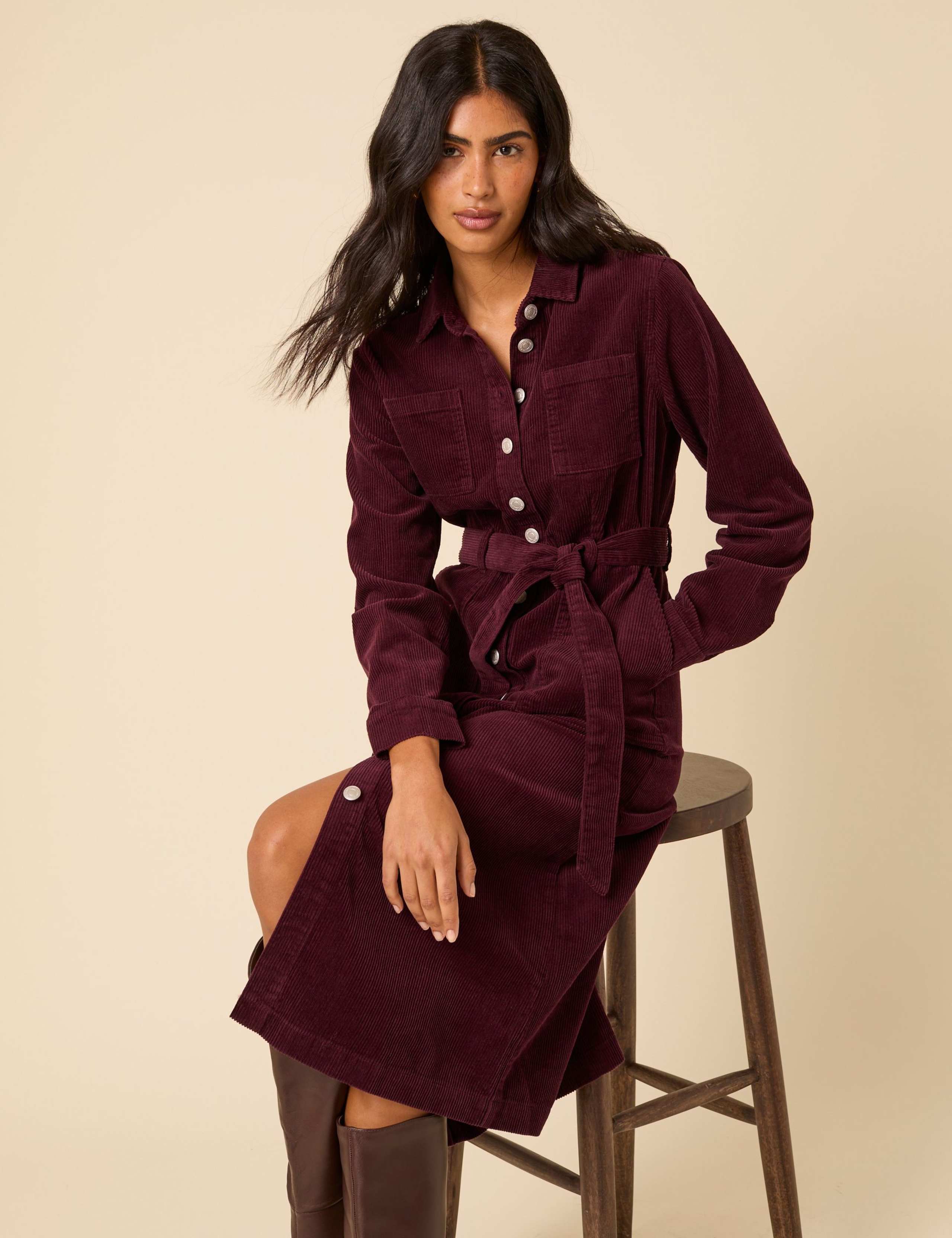 Pure Cotton Cord Midi Shirt Dress 3 of 5