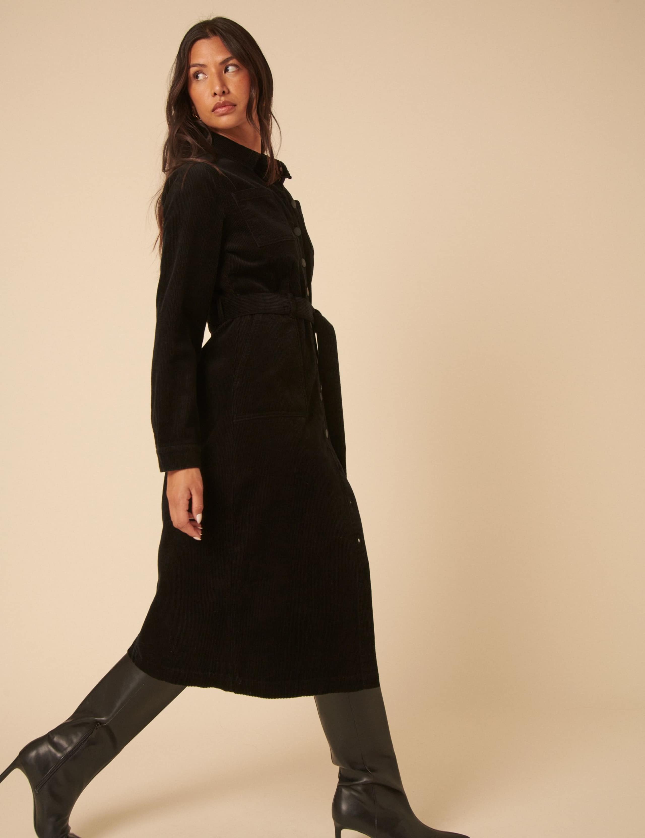 Pure Cotton Cord Belted Midi Shirt Dress 2 of 5