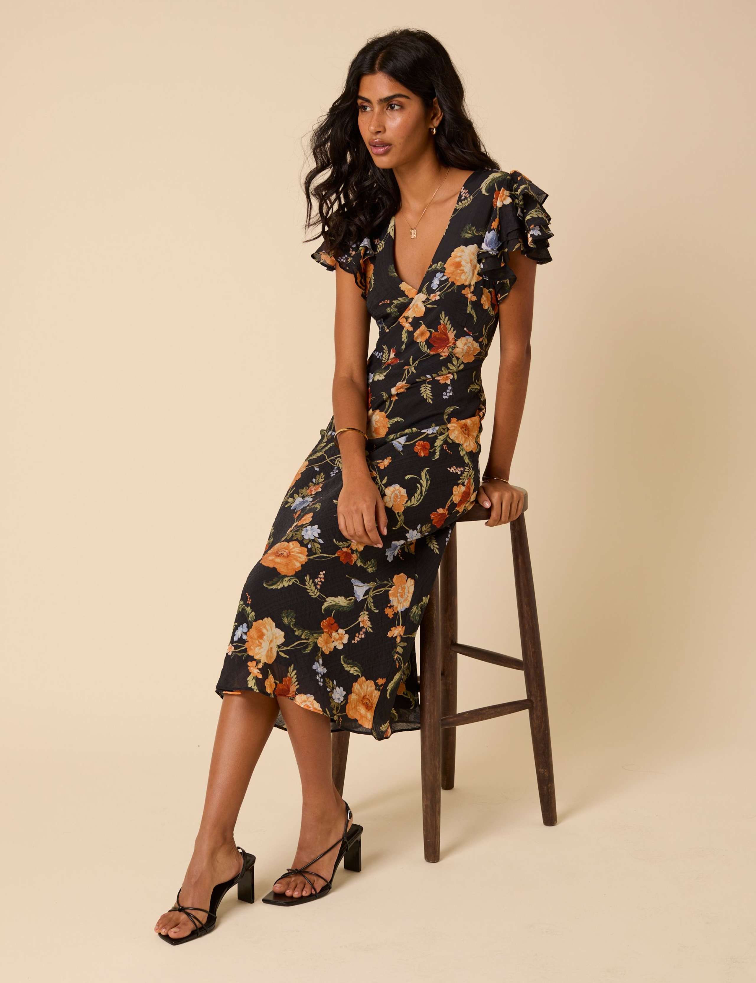 Floral V-Neck Midi Tea Dress 3 of 5
