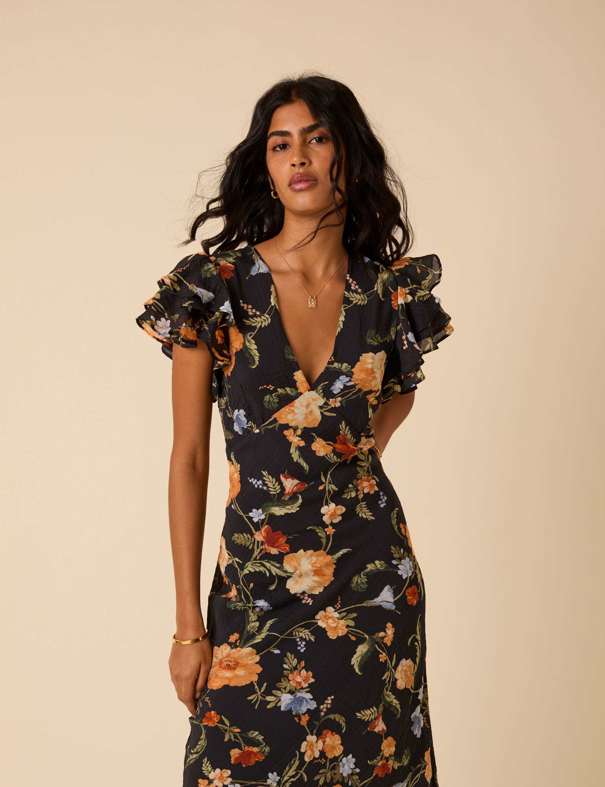 Floral V-Neck Midi Tea Dress 4 of 5
