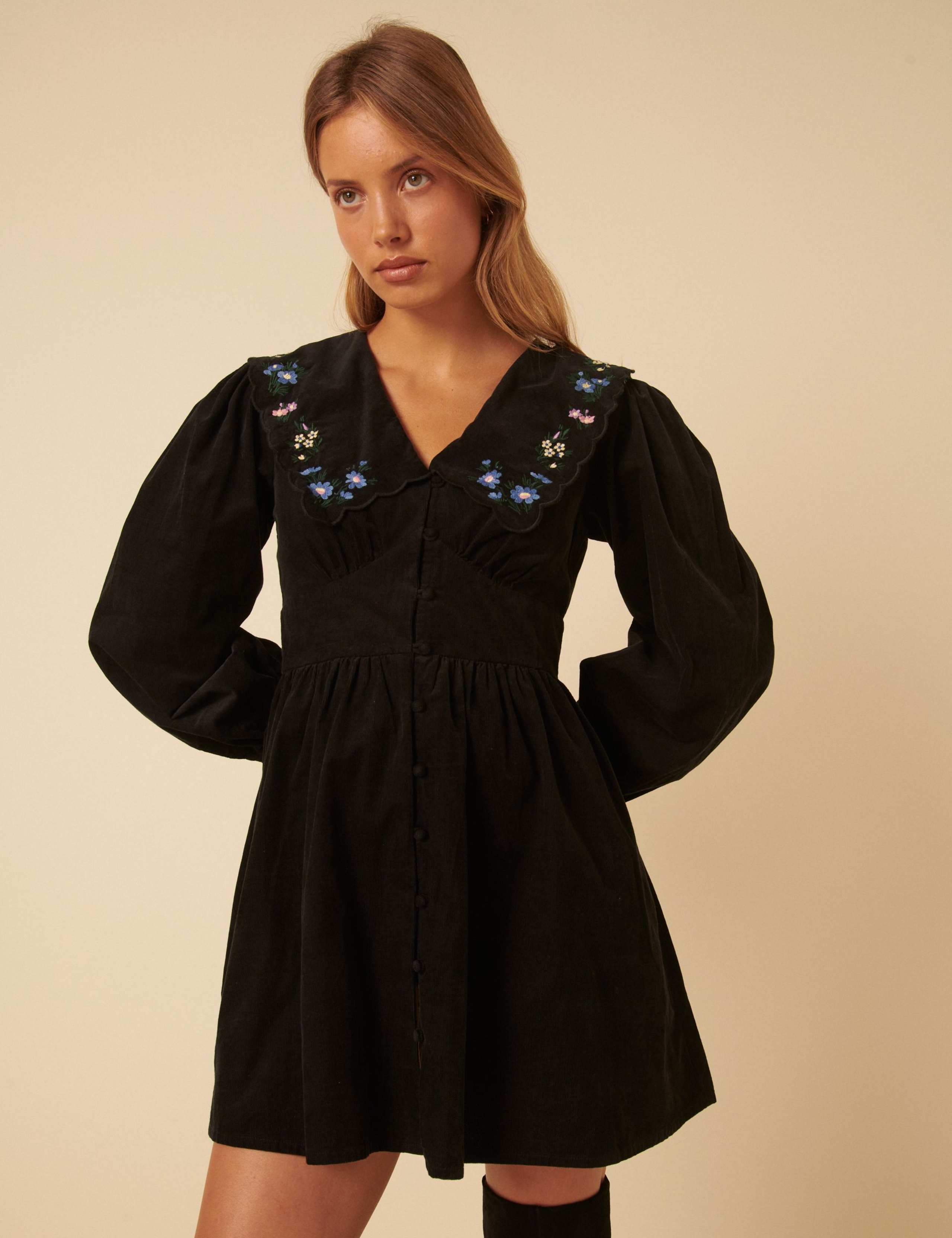 Cotton Embroidered Collared Mini Dress 2 of 5