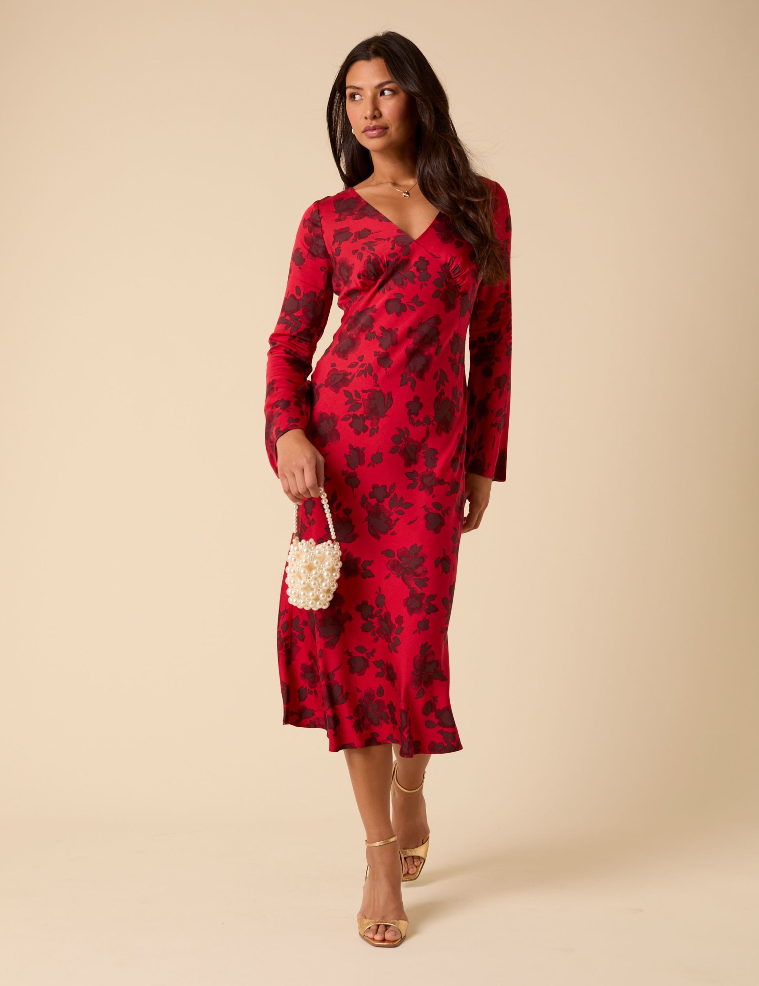 Floral V-Neck Midi Tea Dress 2 of 5