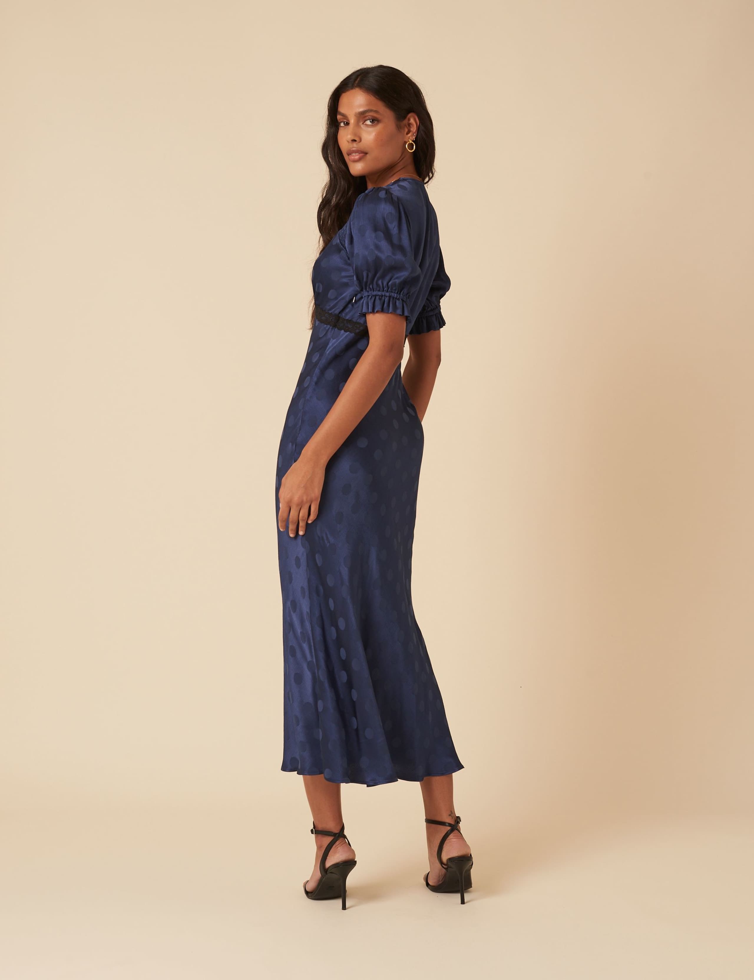 Polka Dot V-Neck Midi Tea Dress 2 of 5