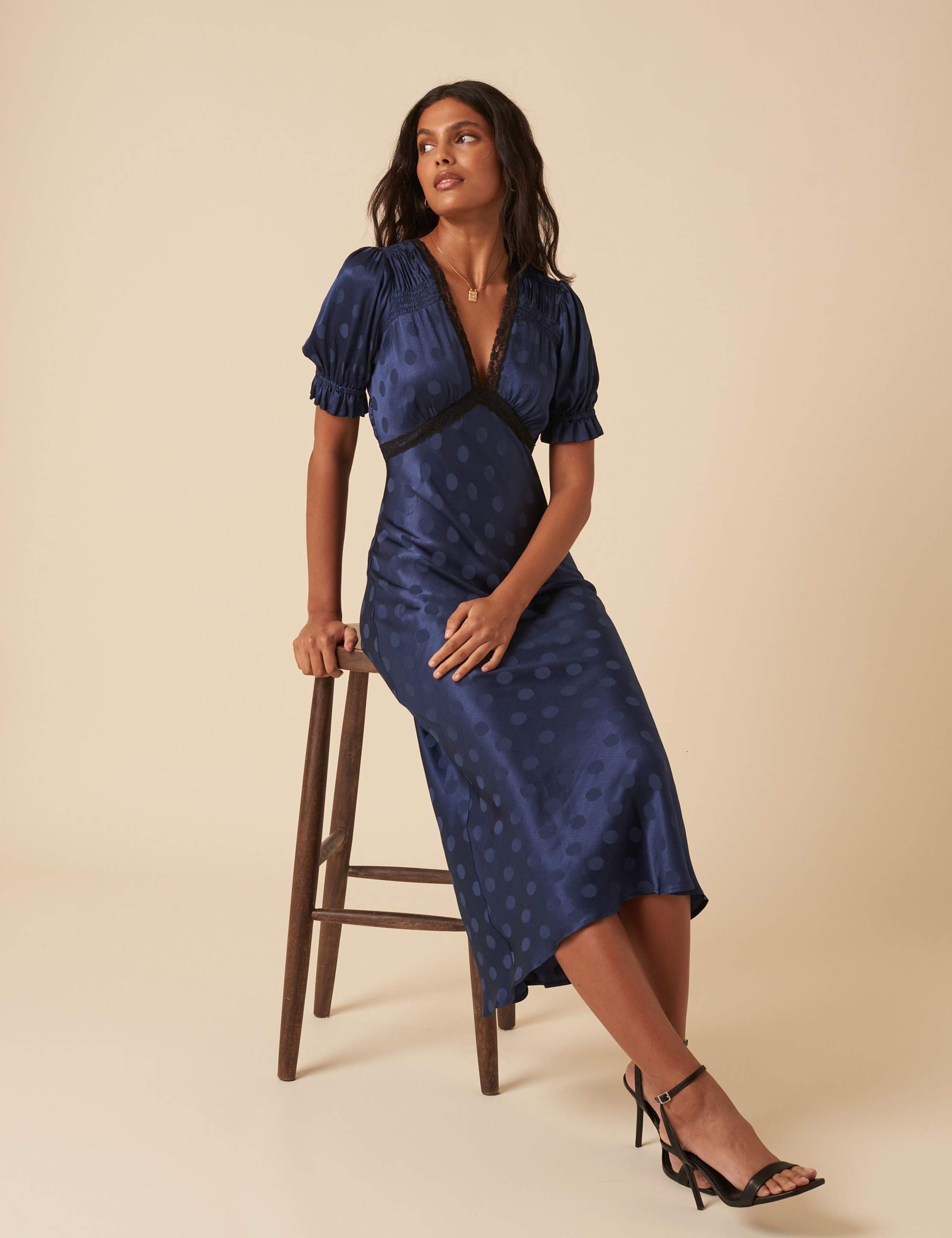 Polka Dot V-Neck Midi Tea Dress 3 of 5