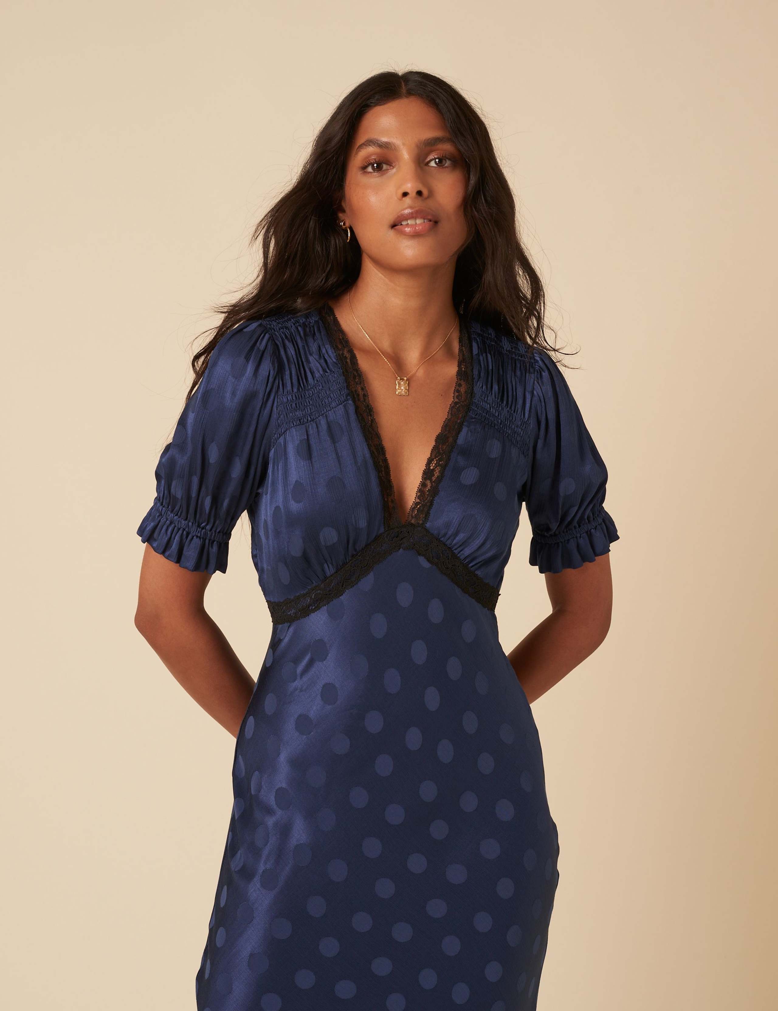 Polka Dot V-Neck Midi Tea Dress 4 of 5