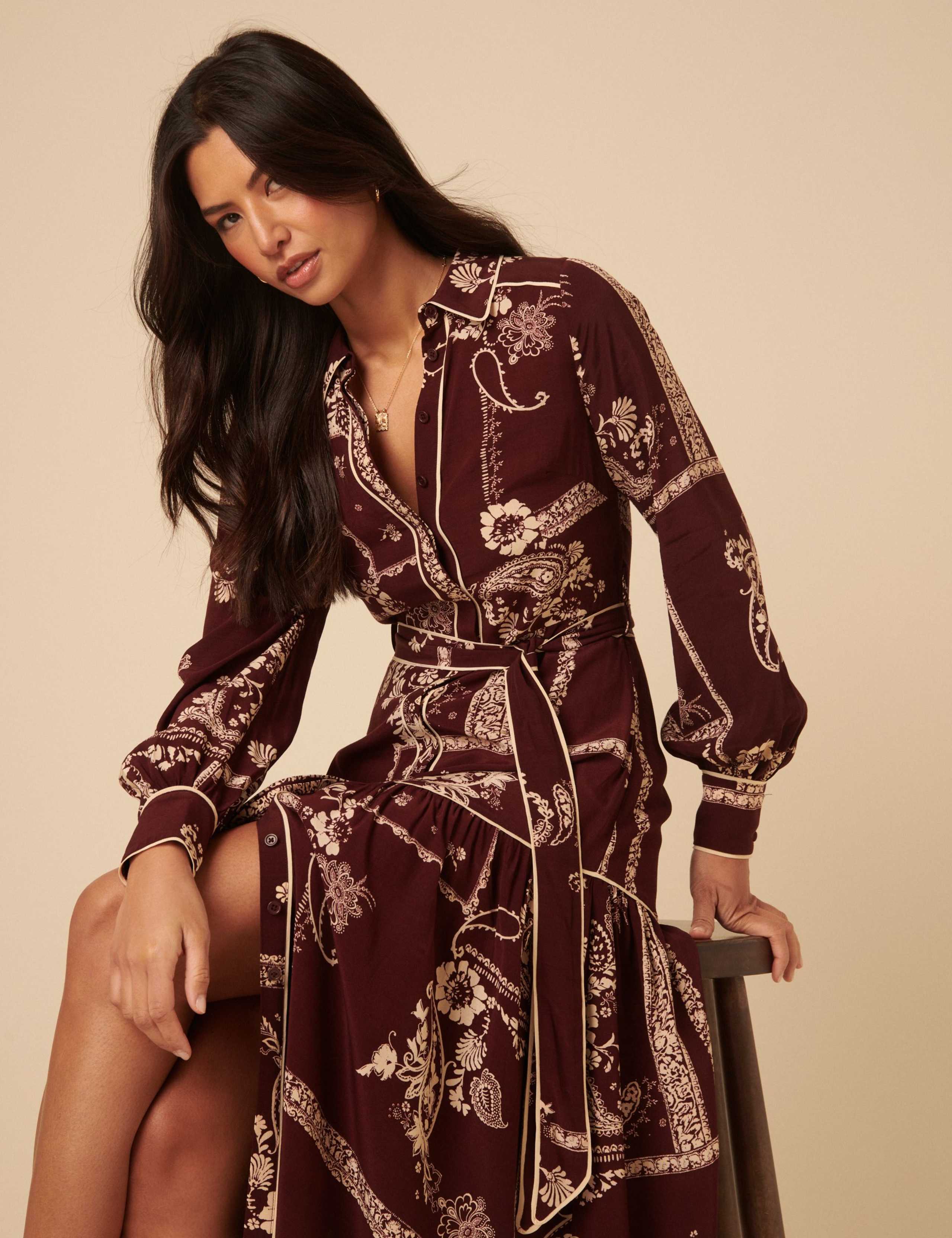 Floral Collared Belted Midi Shirt Dress 4 of 5