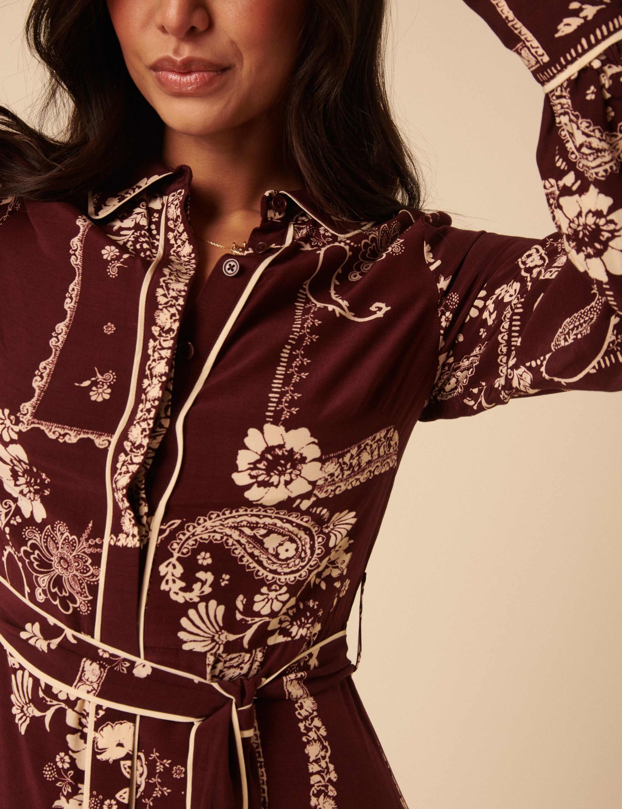 Floral Collared Belted Midi Shirt Dress 5 of 5