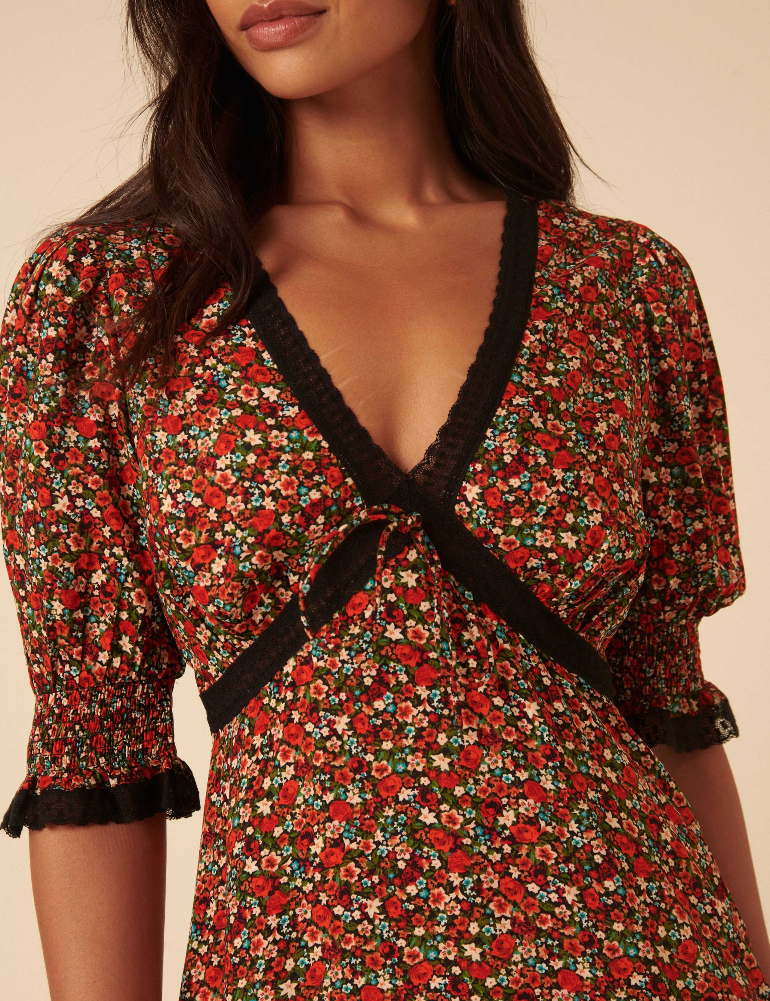 Ditsy Floral Print Lace Midi Dress 5 of 5