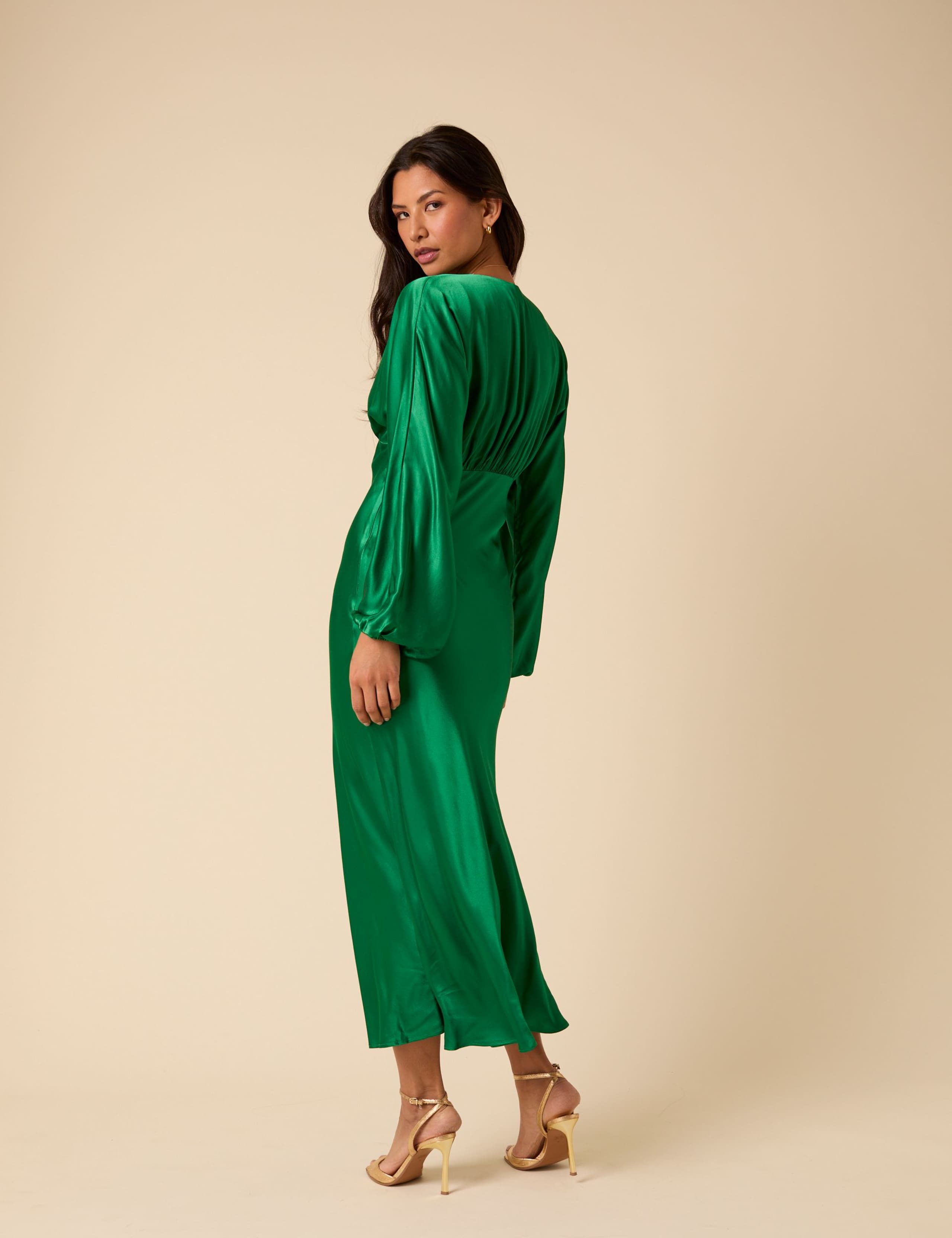 Satin Blouson Sleeve Midi Dress 2 of 5