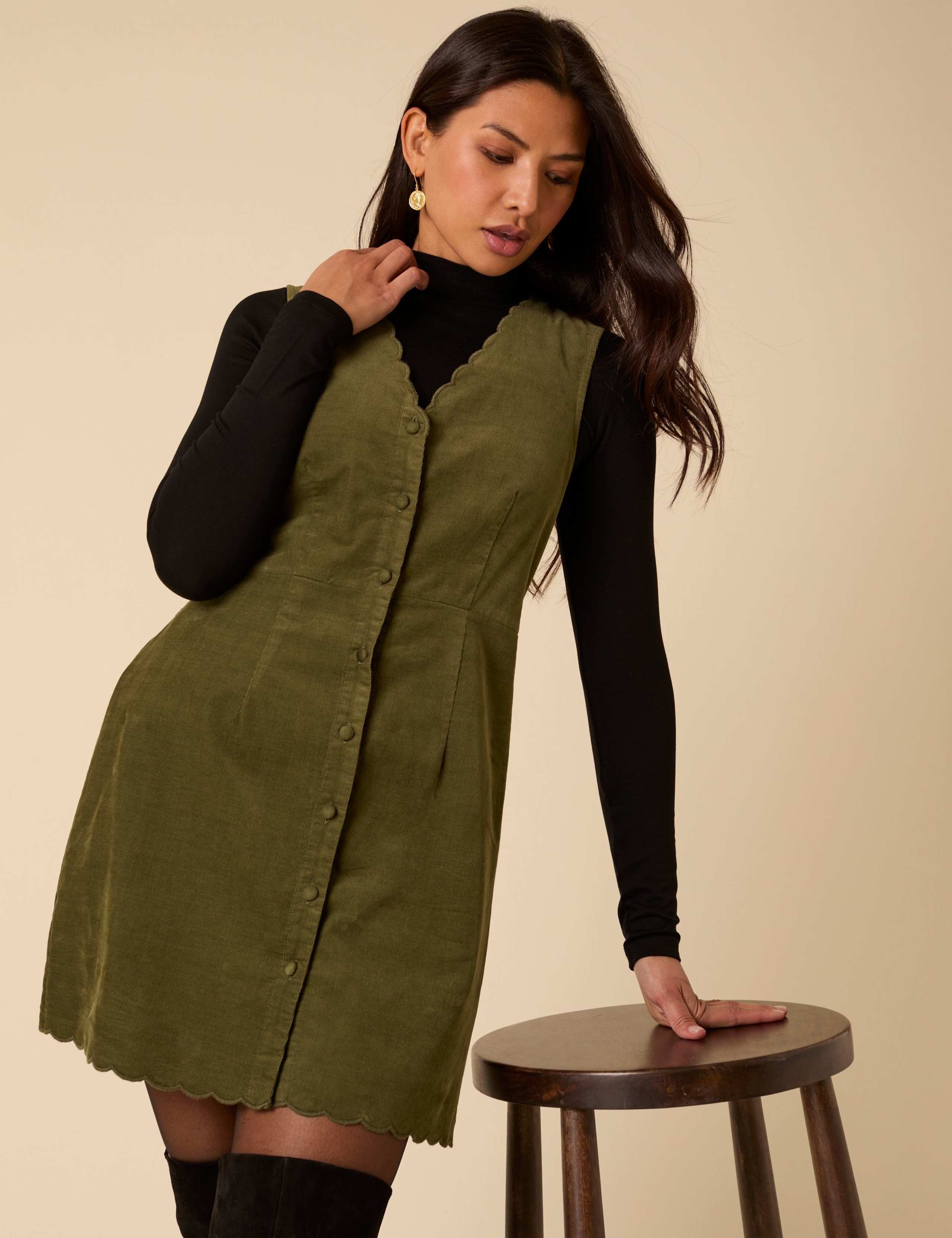 Pure Cotton Scallop Trim Pinafore Mini Dress 4 of 5