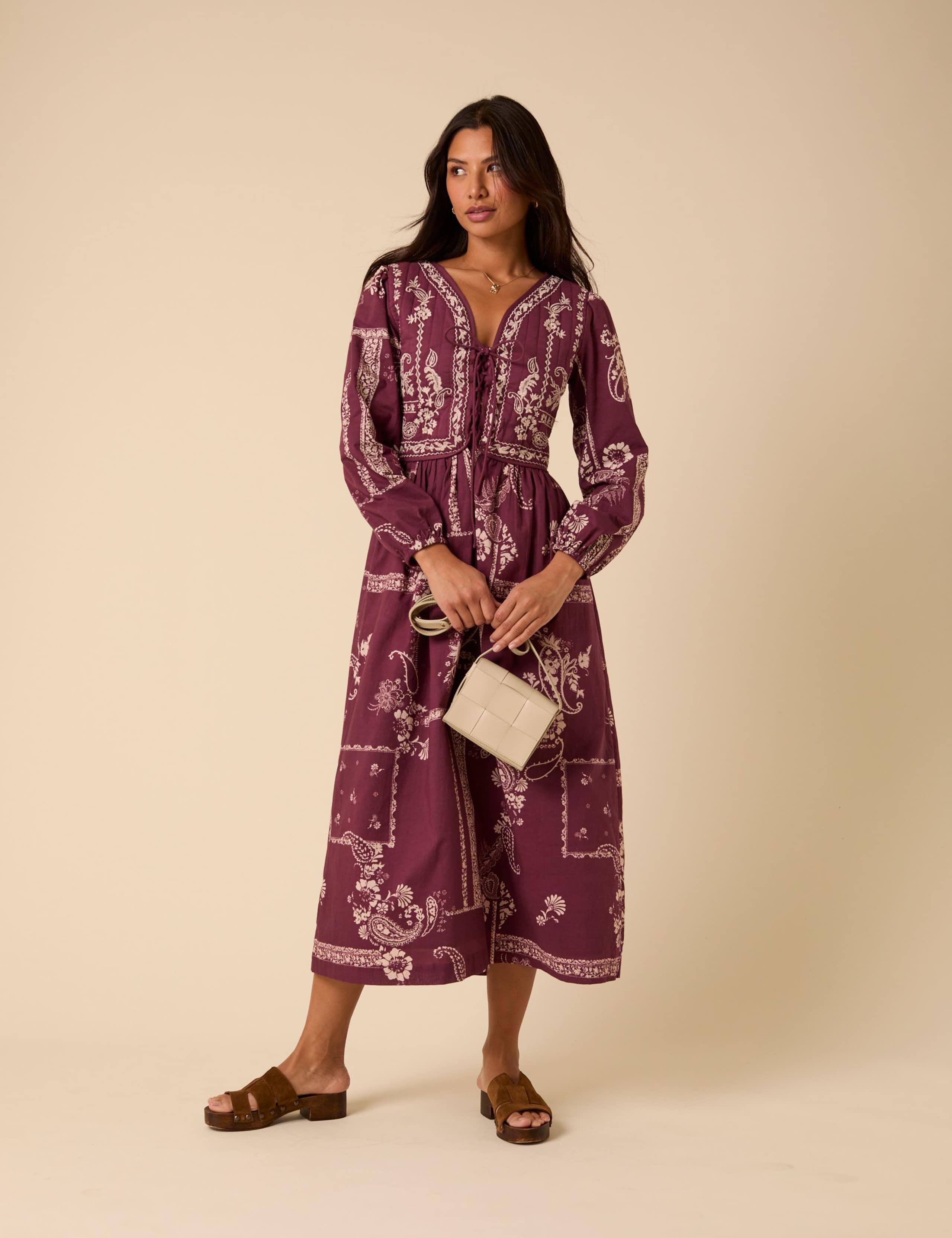 Pure Cotton Paisley Tie Front Midi Dress 2 of 5