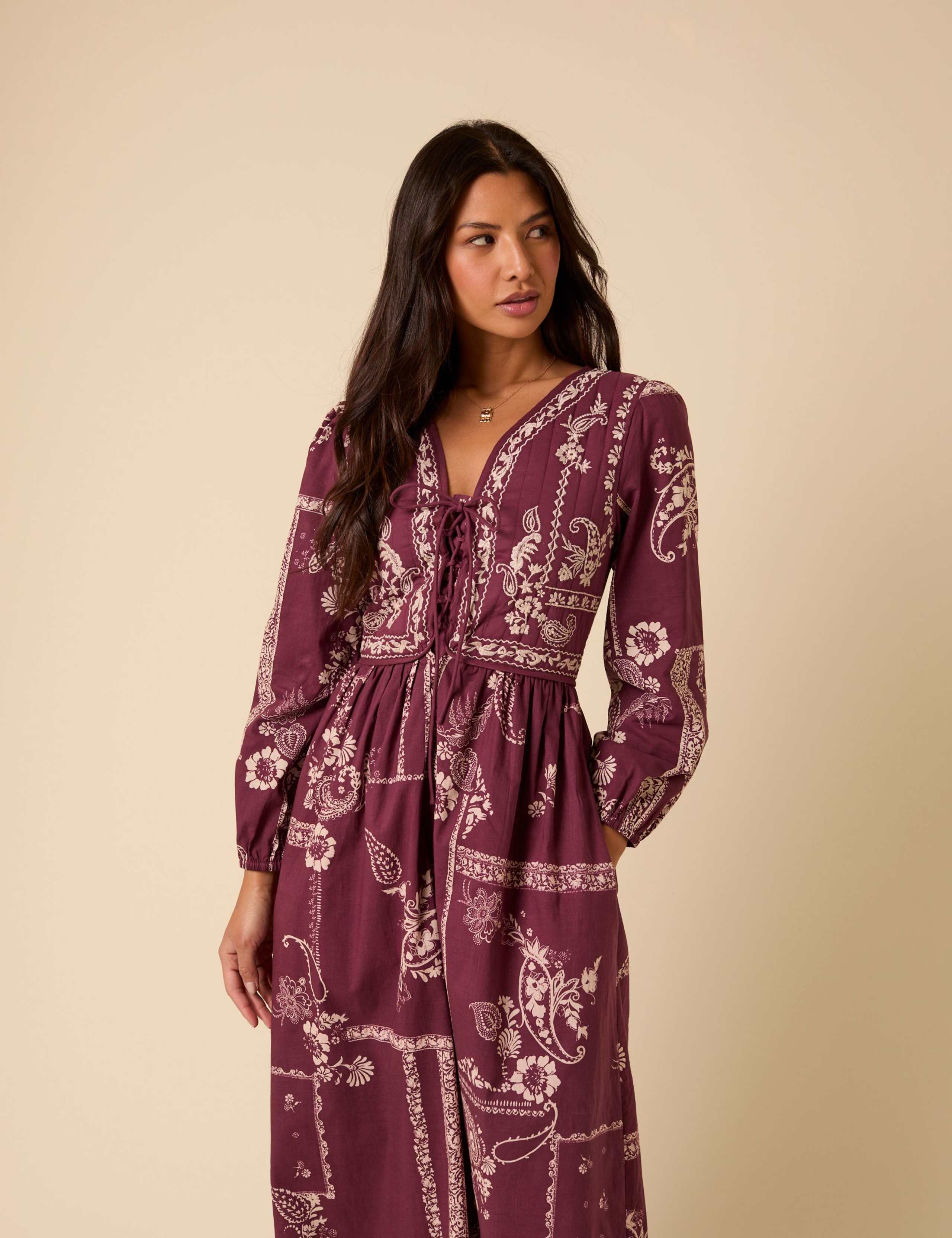 Pure Cotton Paisley Tie Front Midi Dress 4 of 5