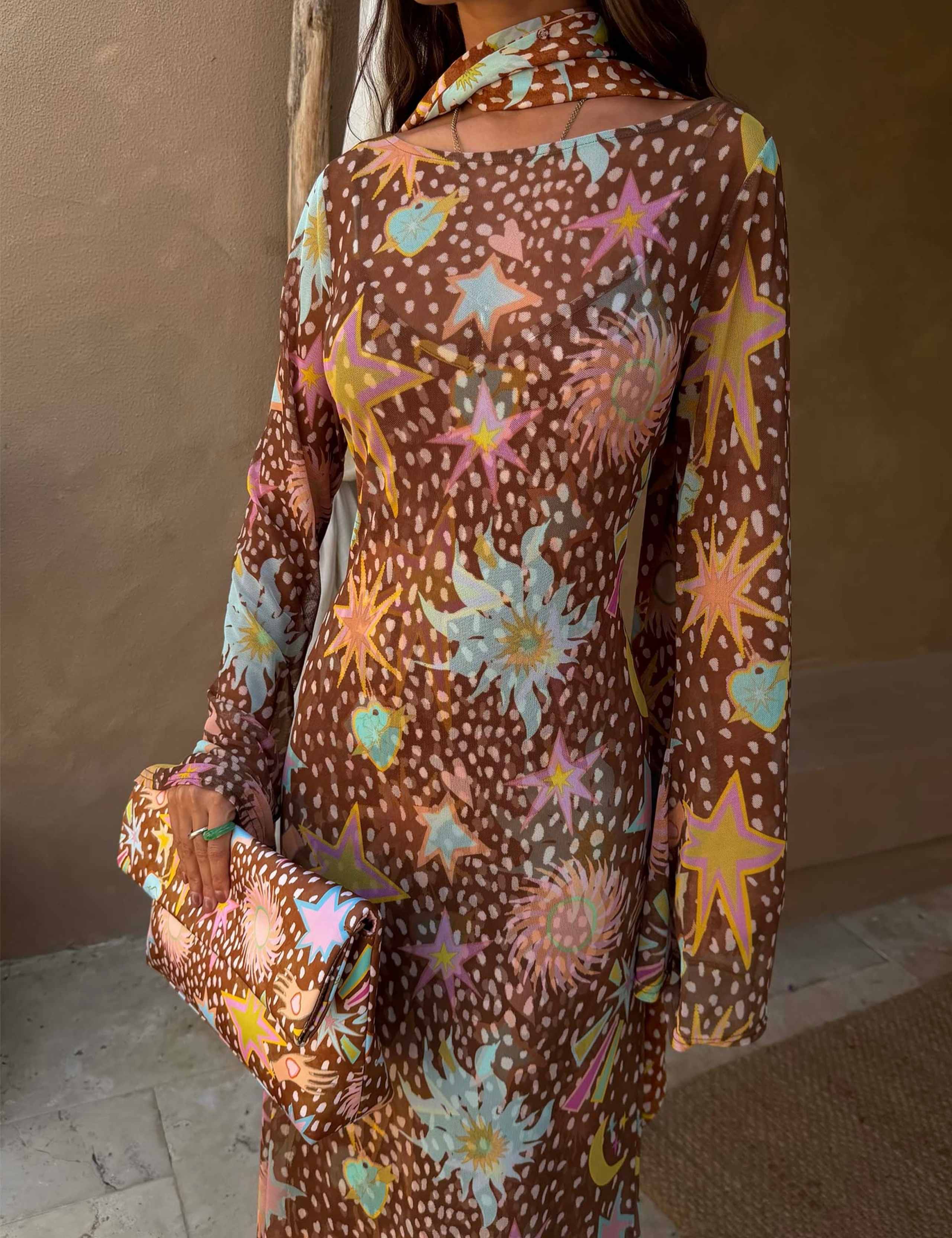 Mesh Printed Maxi Relaxed Dress 3 of 4