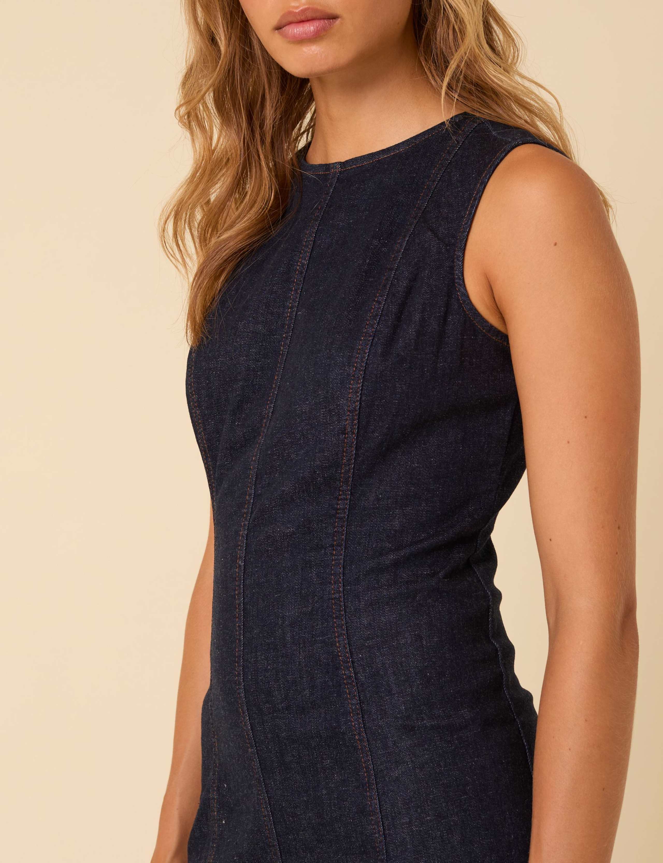Denim Midi Column Dress 3 of 4