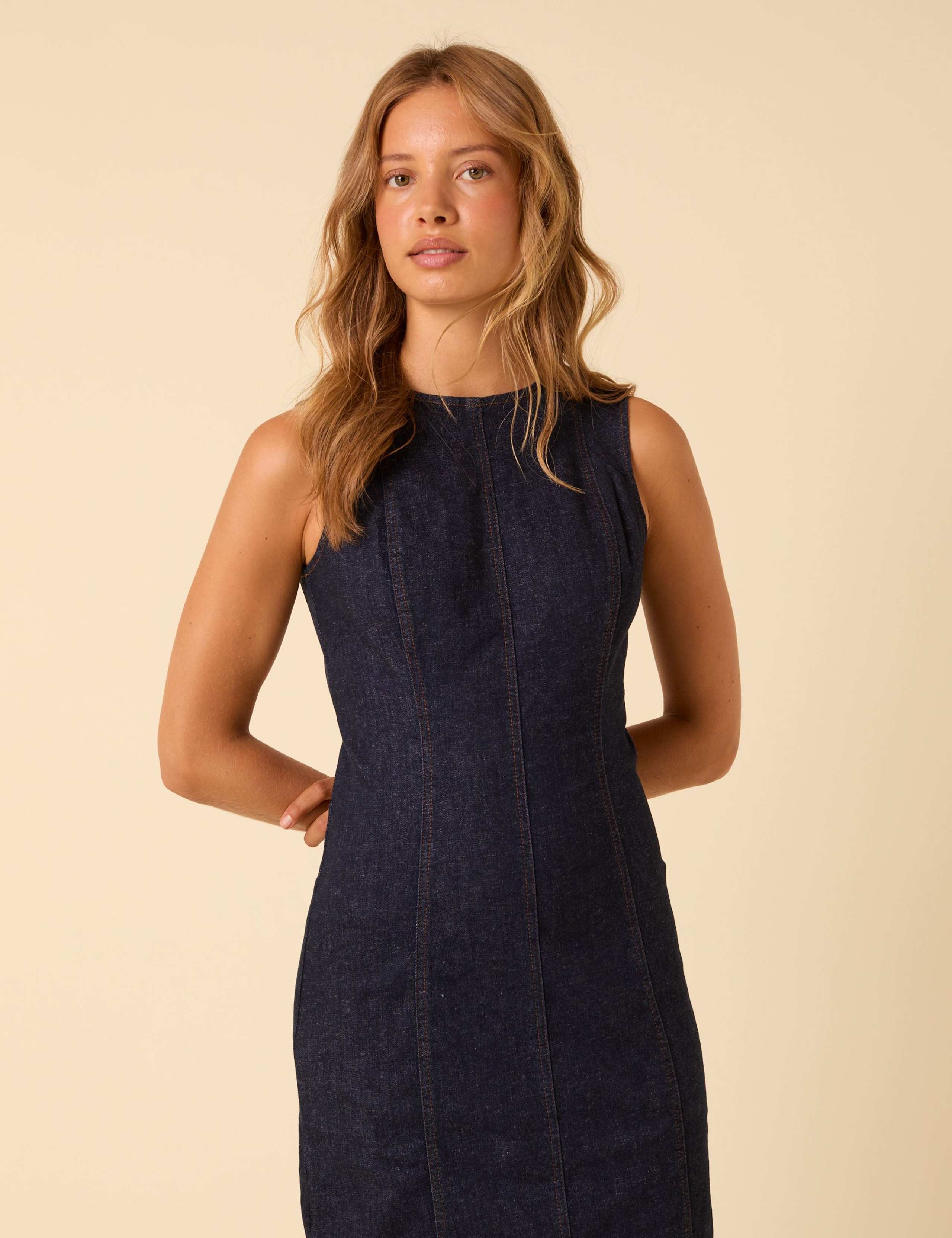 Denim Midi Column Dress 4 of 4