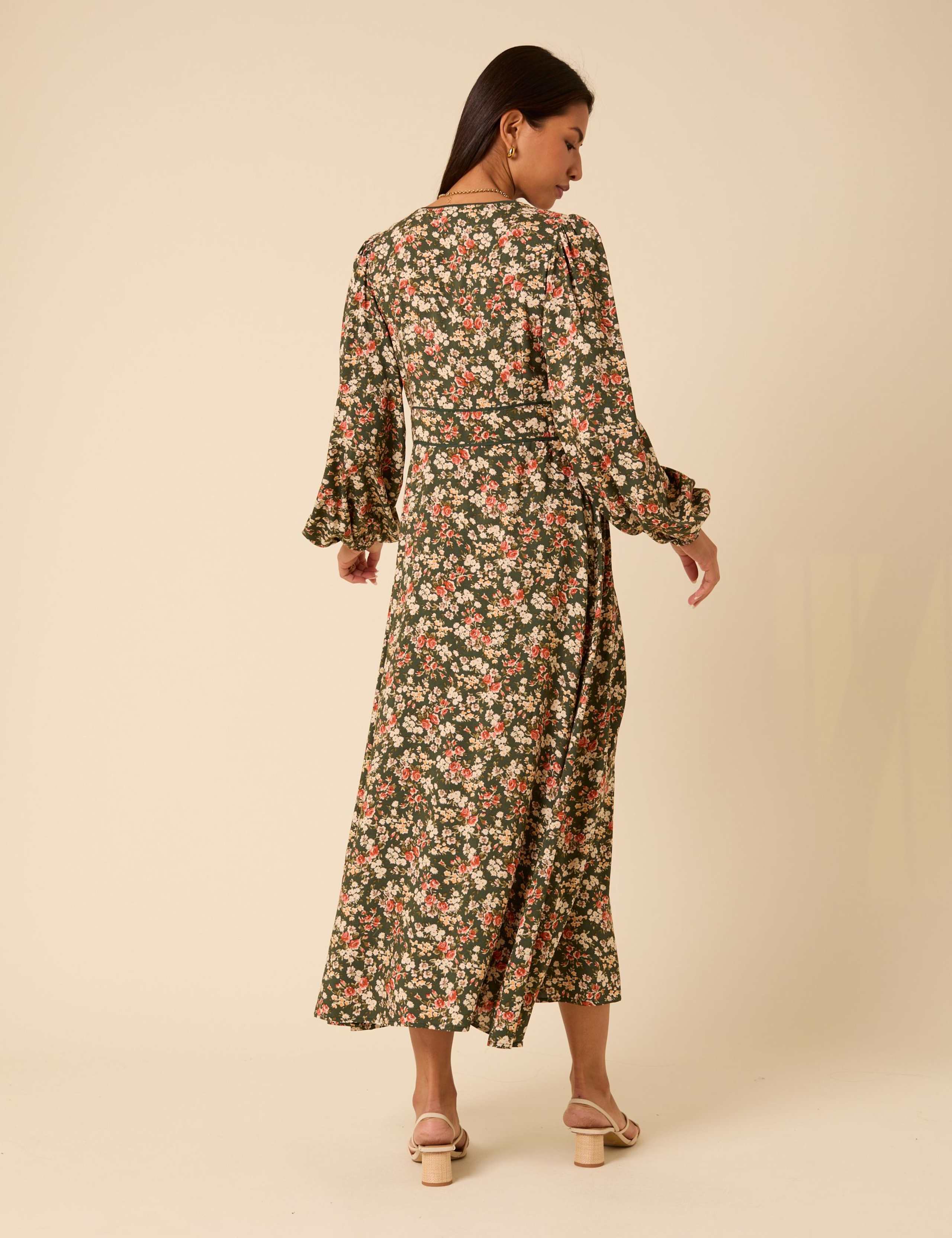 Floral Print Blouson Sleeve Midi Dress 2 of 5