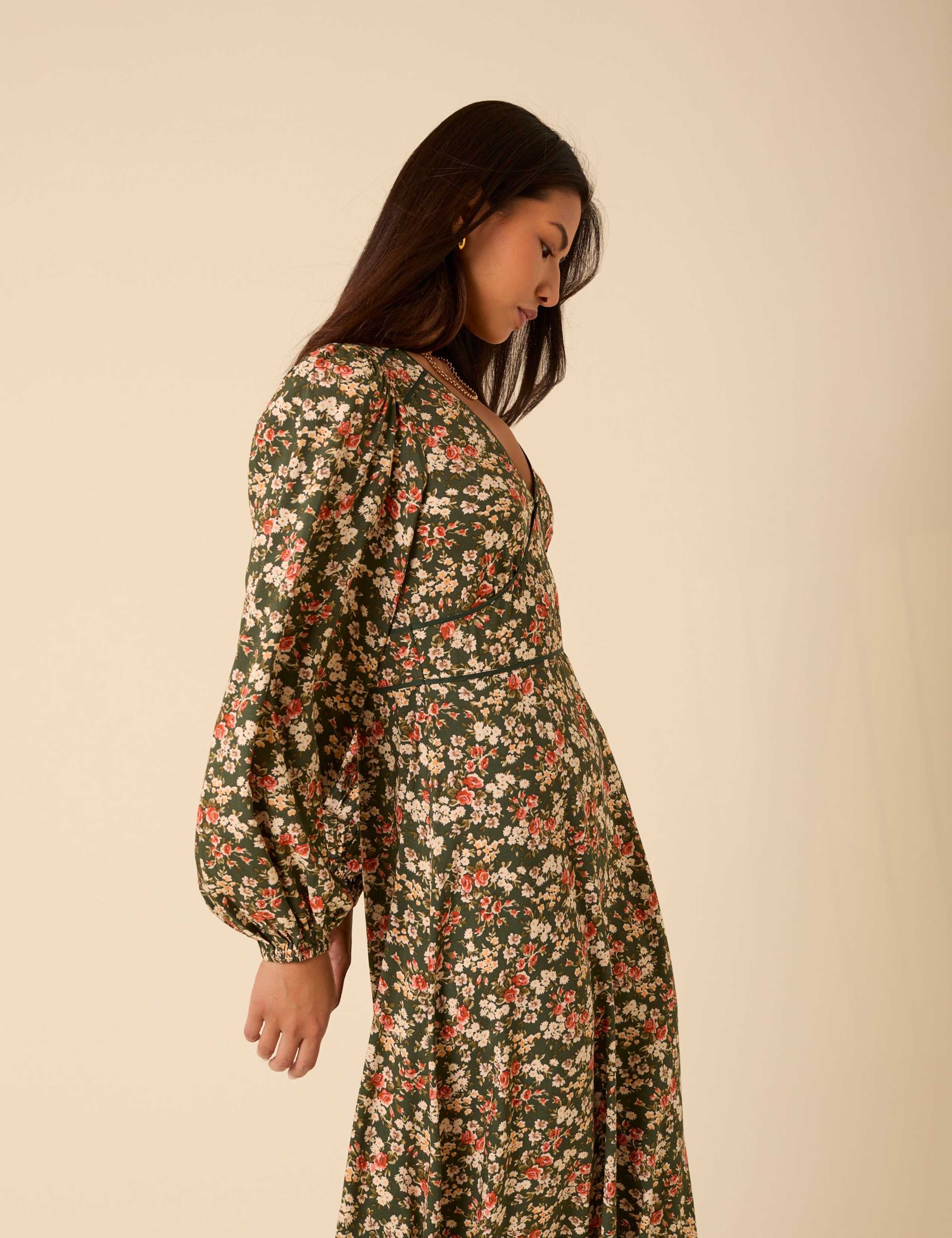 Floral Print Blouson Sleeve Midi Dress 3 of 5