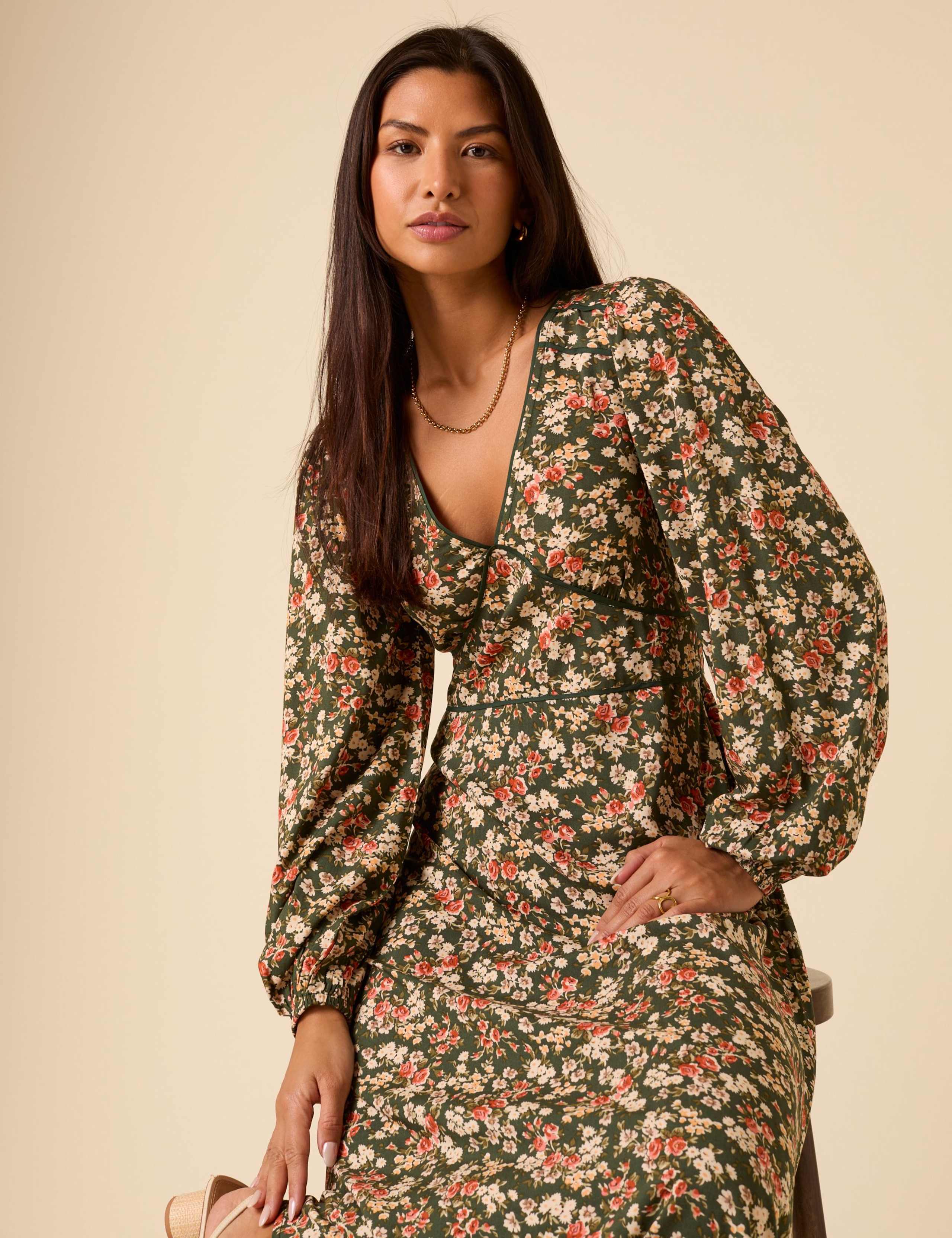 Floral Print Blouson Sleeve Midi Dress 4 of 5