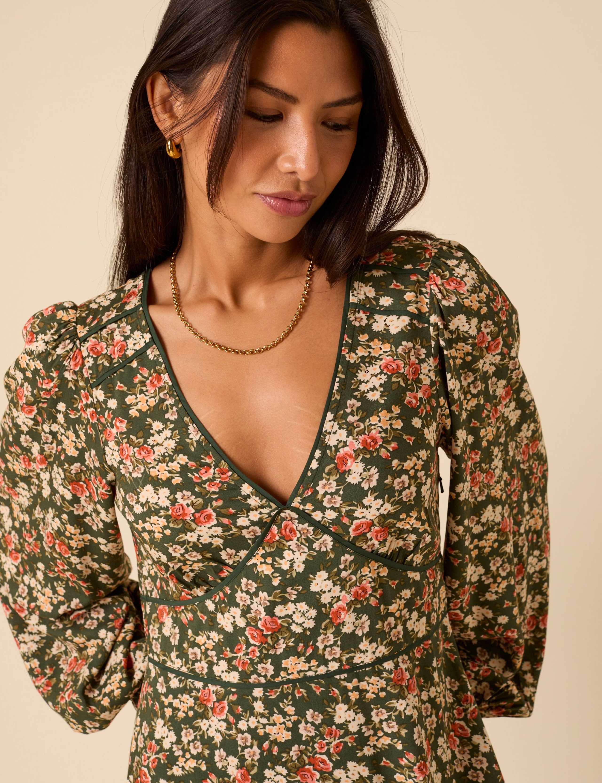 Floral Print Blouson Sleeve Midi Dress 5 of 5