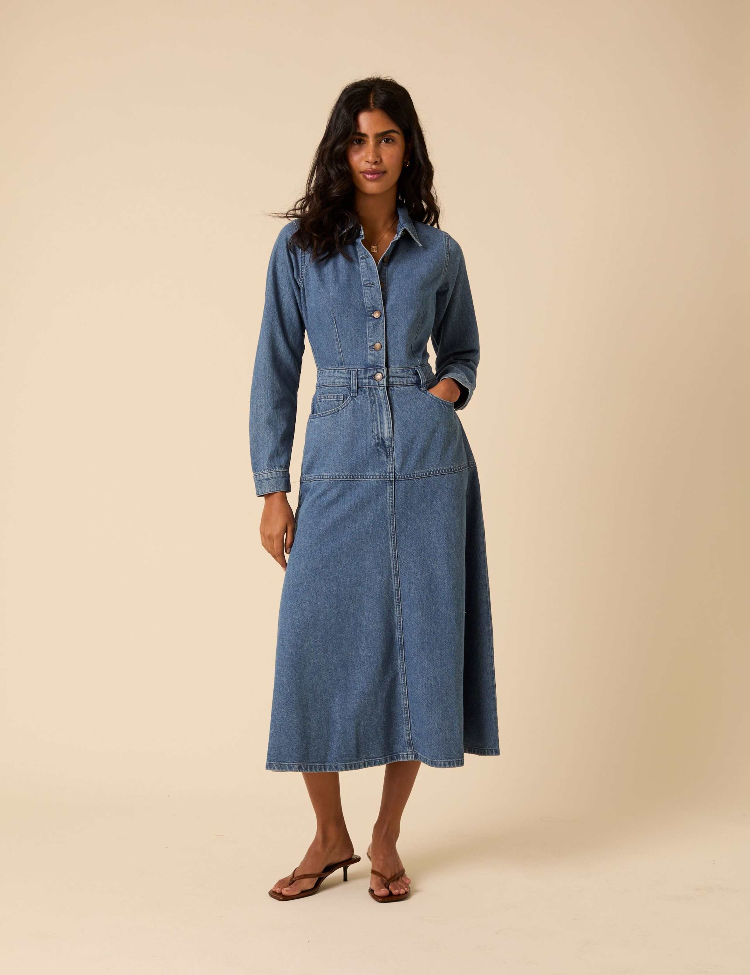 Denim Midi Shirt Dress 3 of 5