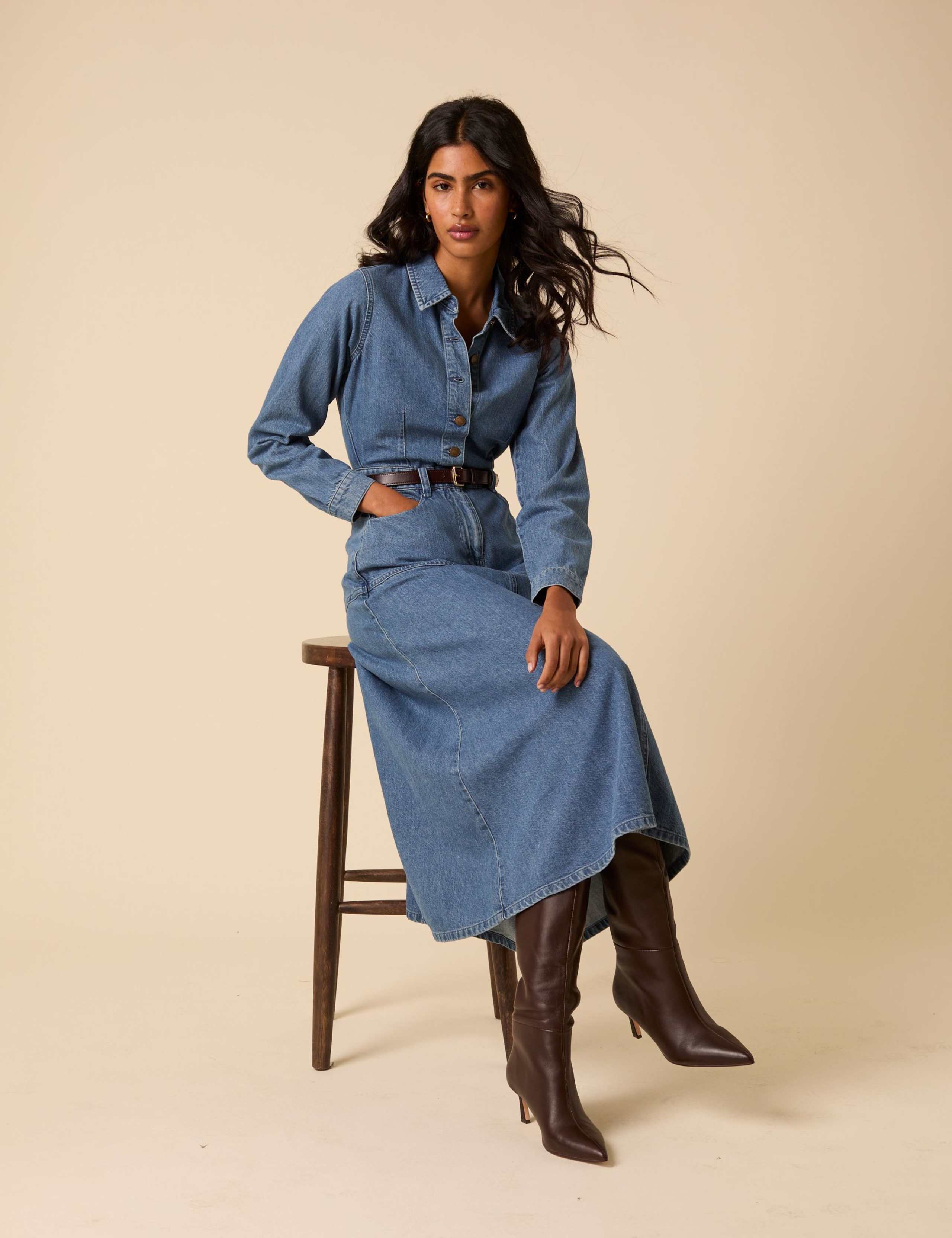 Denim Midi Shirt Dress 4 of 5