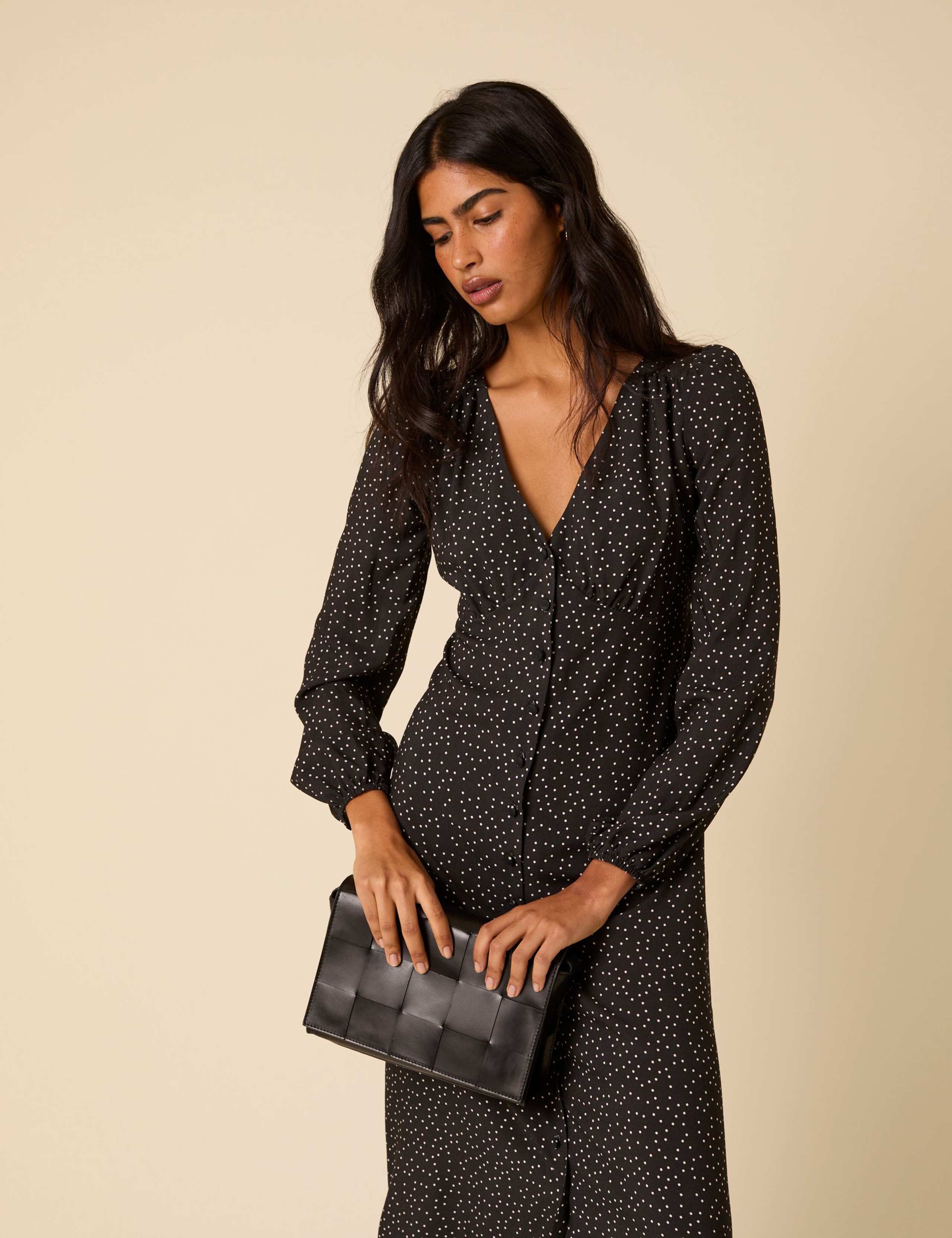 Polka Dot V-Neck Midi Tea Dress 2 of 5