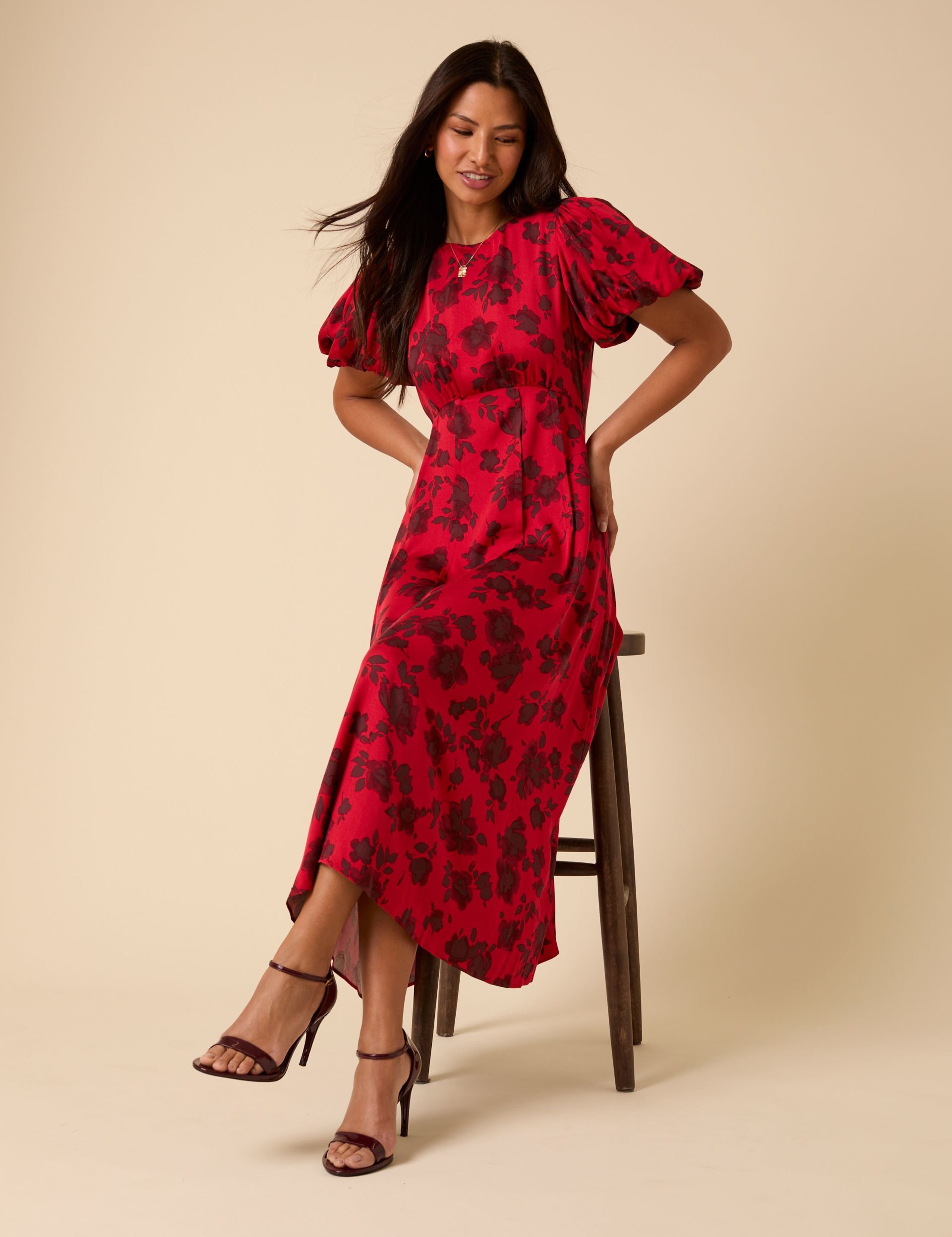 Floral Puff Sleeve Midi Tea Dress 2 of 5